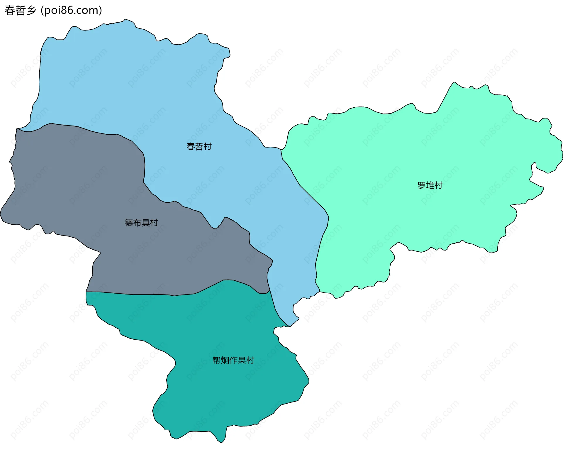 春哲乡边界地图(五级行政区划)