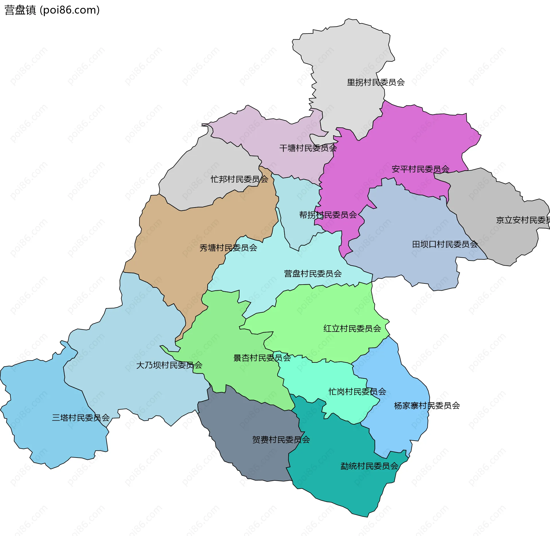 营盘镇边界地图(五级行政区划)