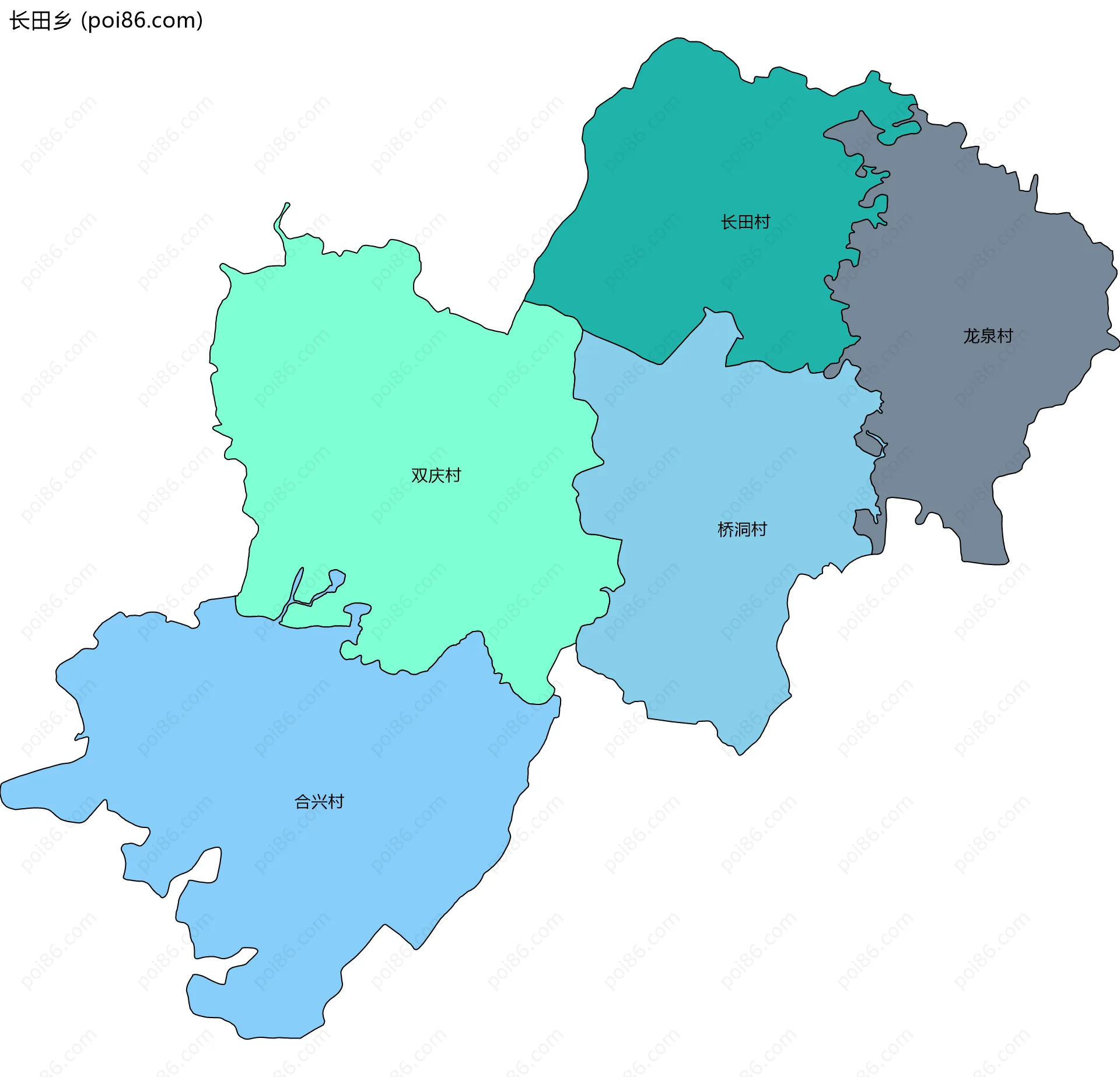 长田乡边界地图(五级行政区划)