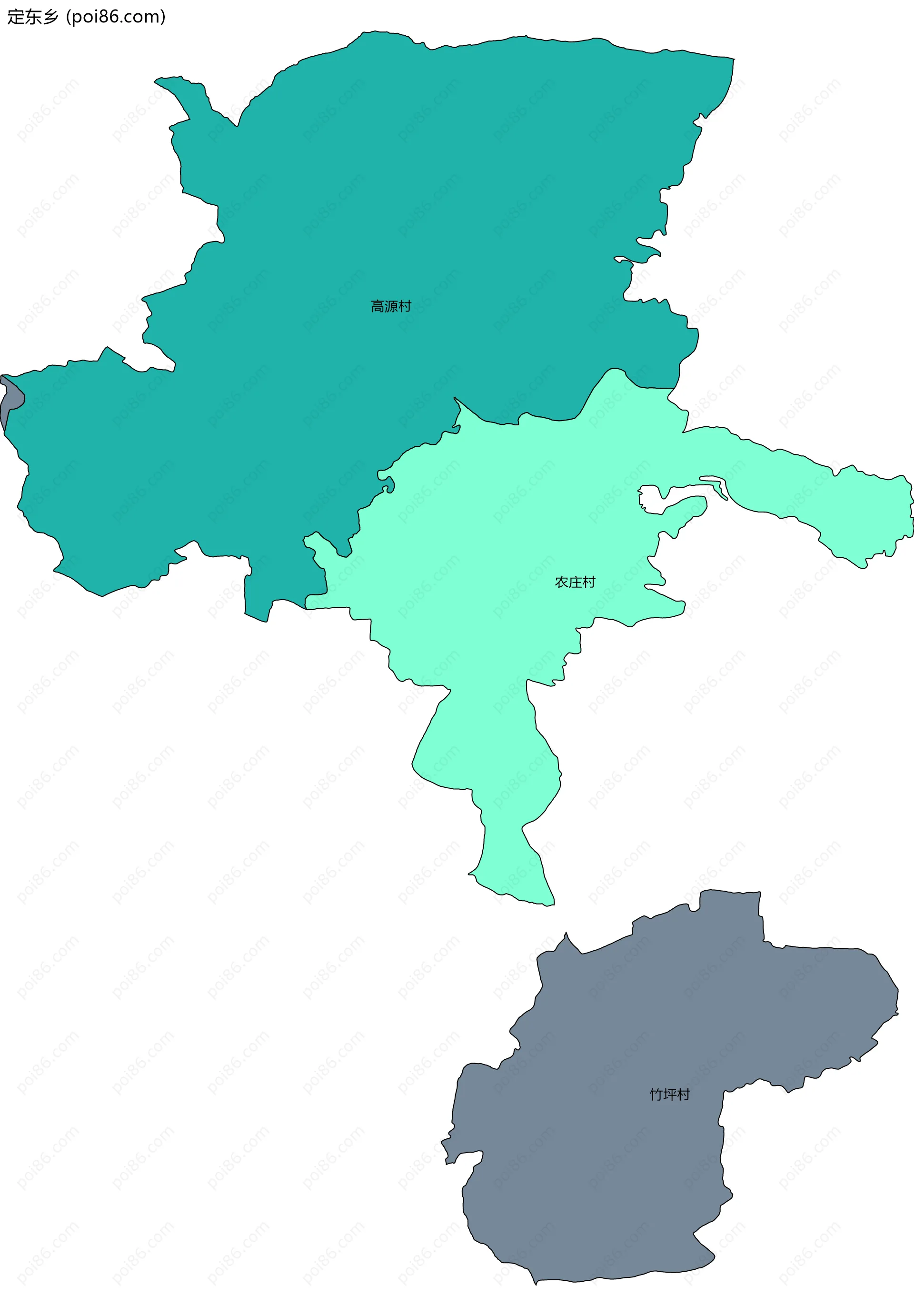 定东乡边界地图(五级行政区划)