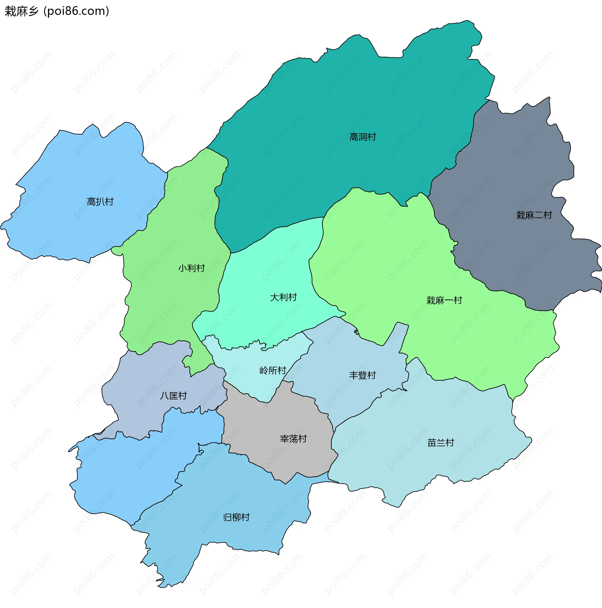 栽麻乡边界地图(五级行政区划)