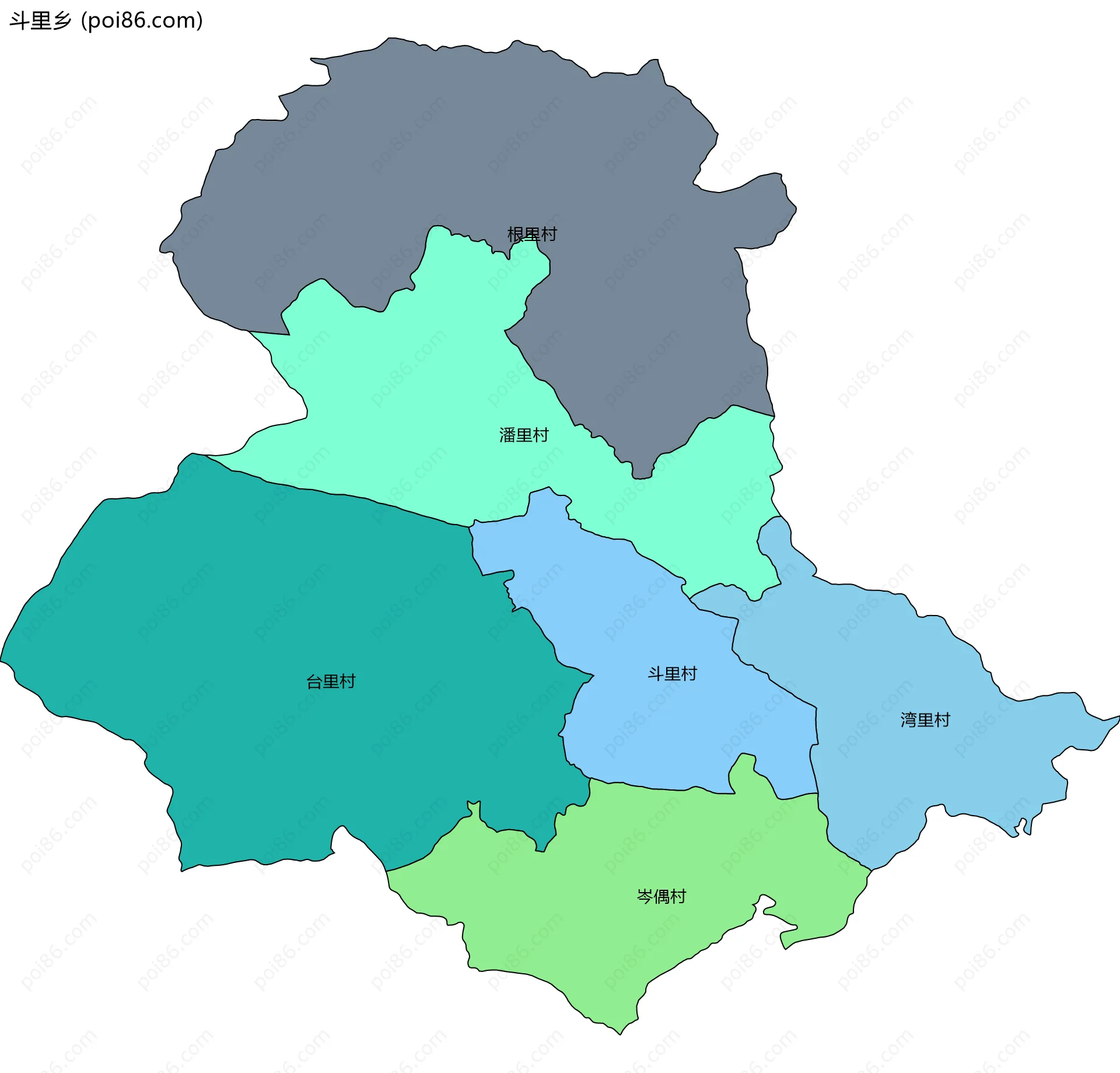 斗里乡边界地图(五级行政区划)
