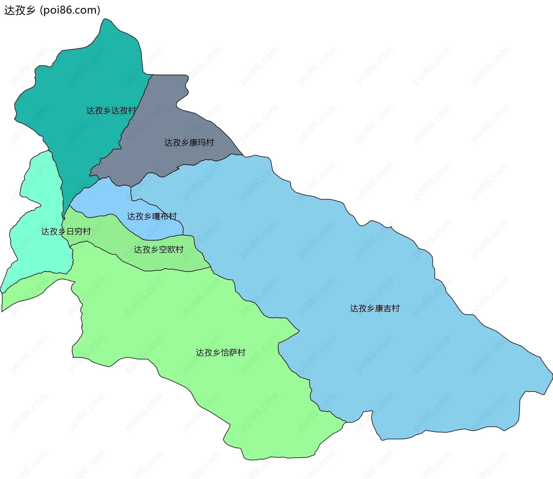 达孜乡边界地图(五级行政区划)