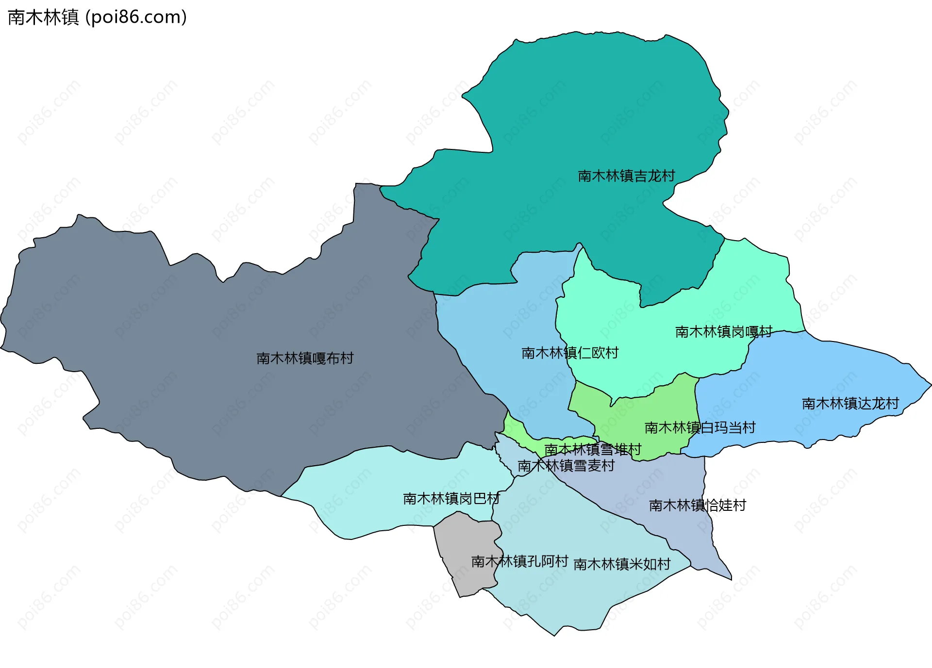 南木林镇边界地图(五级行政区划)