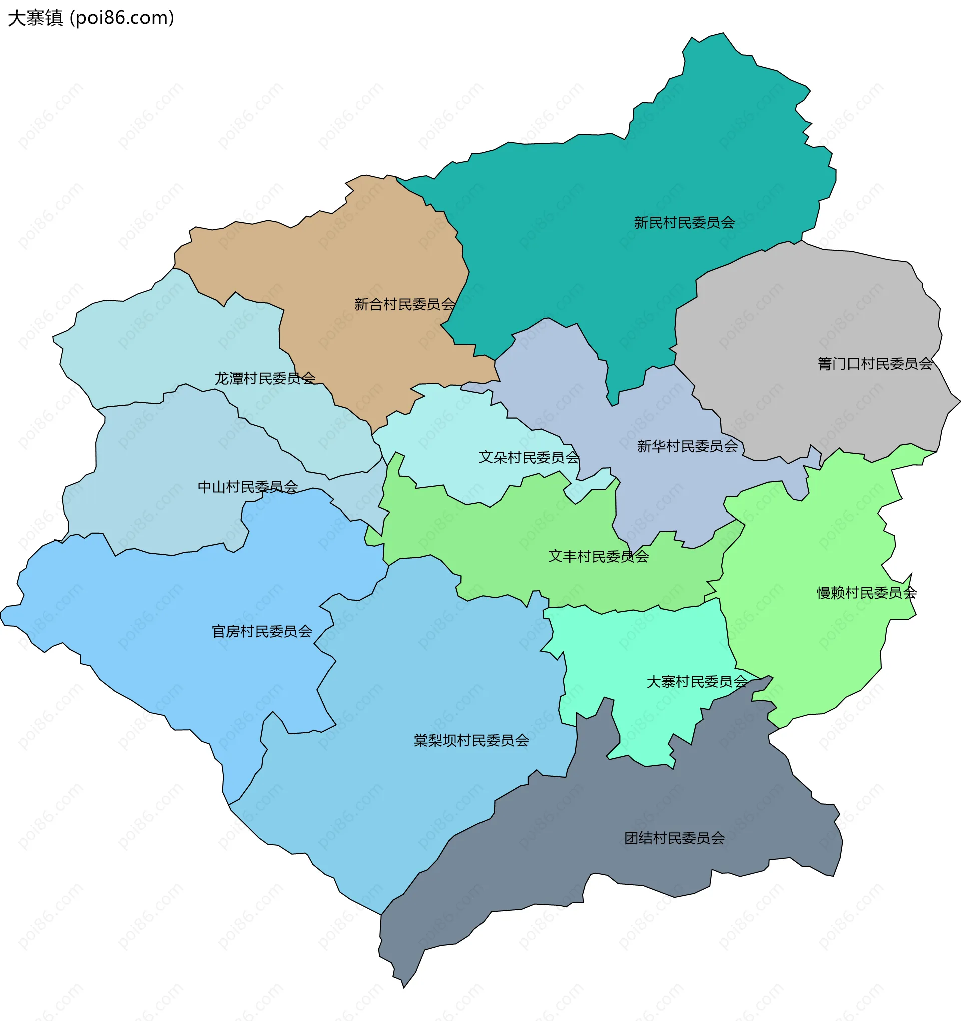 大寨镇边界地图(五级行政区划)