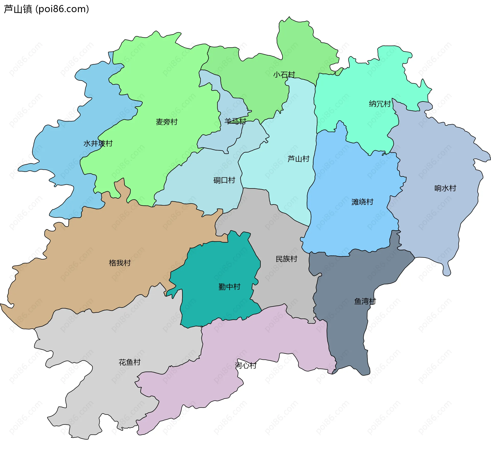 芦山镇边界地图(五级行政区划)
