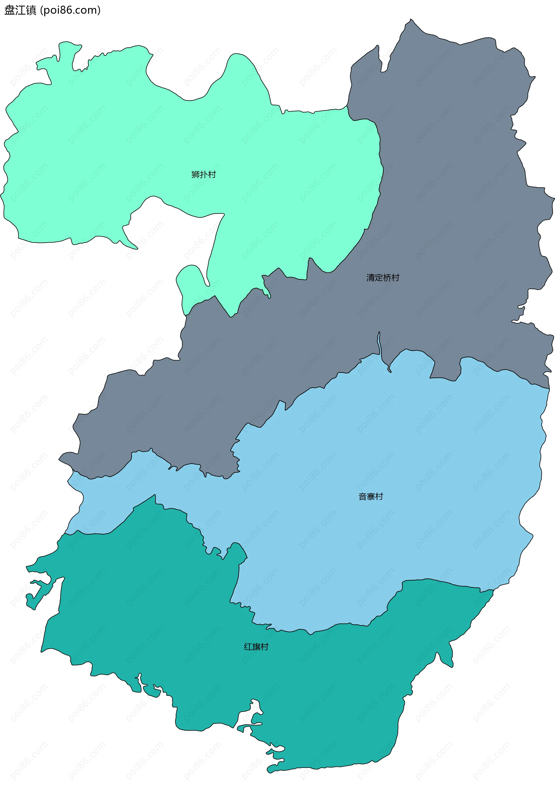 盘江镇边界地图(五级行政区划)