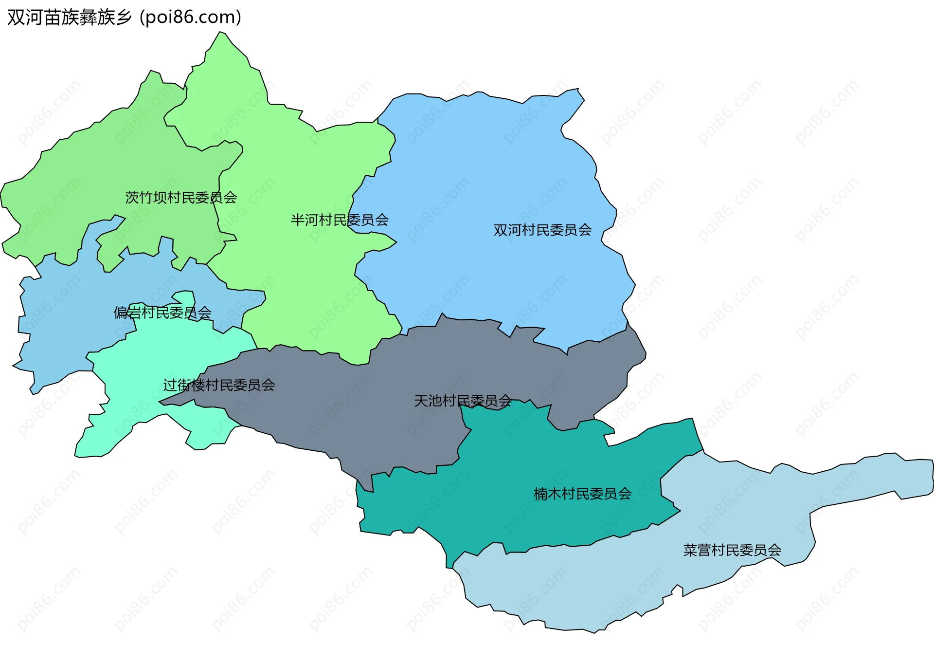 双河苗族彝族乡边界地图(五级行政区划)