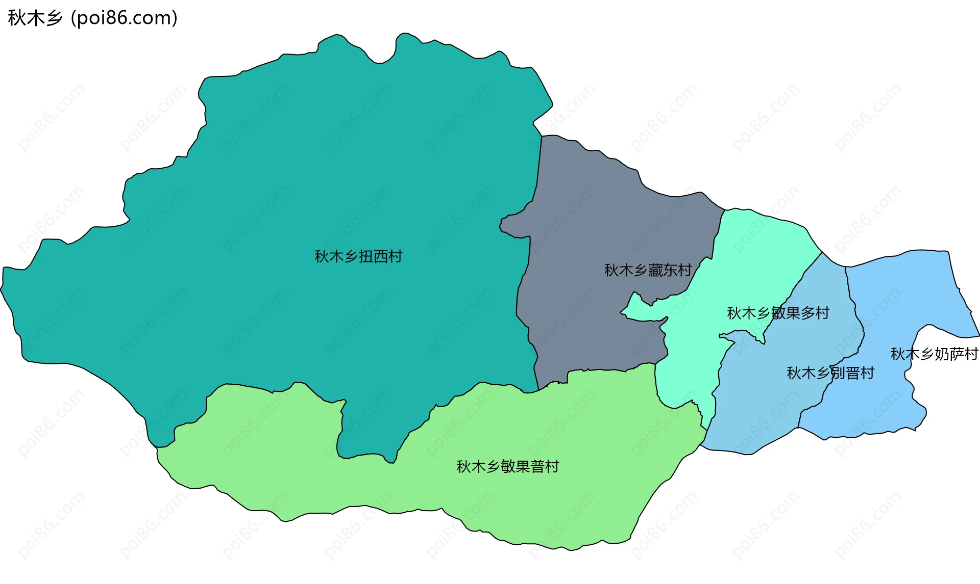 秋木乡边界地图(五级行政区划)