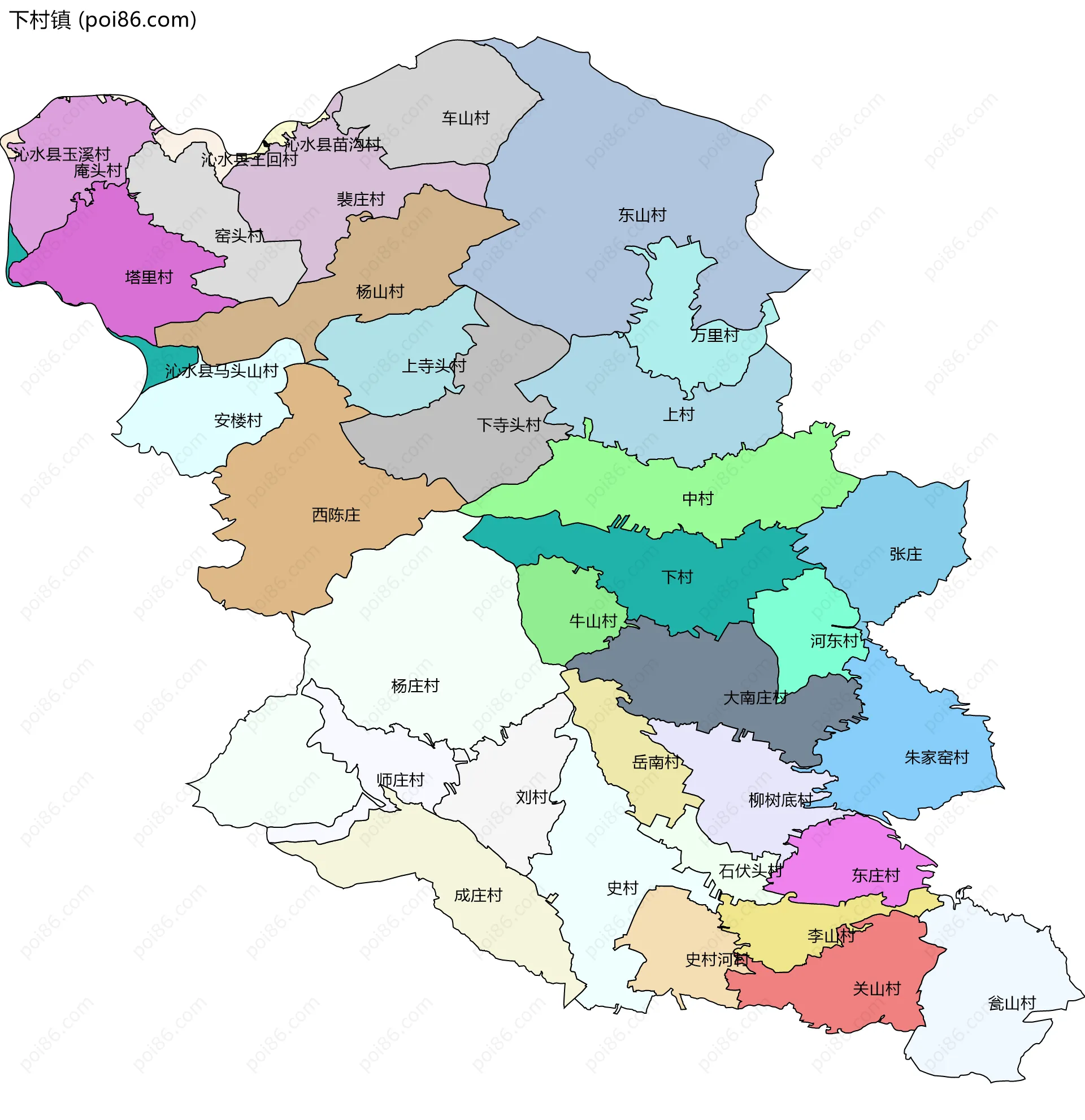 下村镇边界地图(五级行政区划)