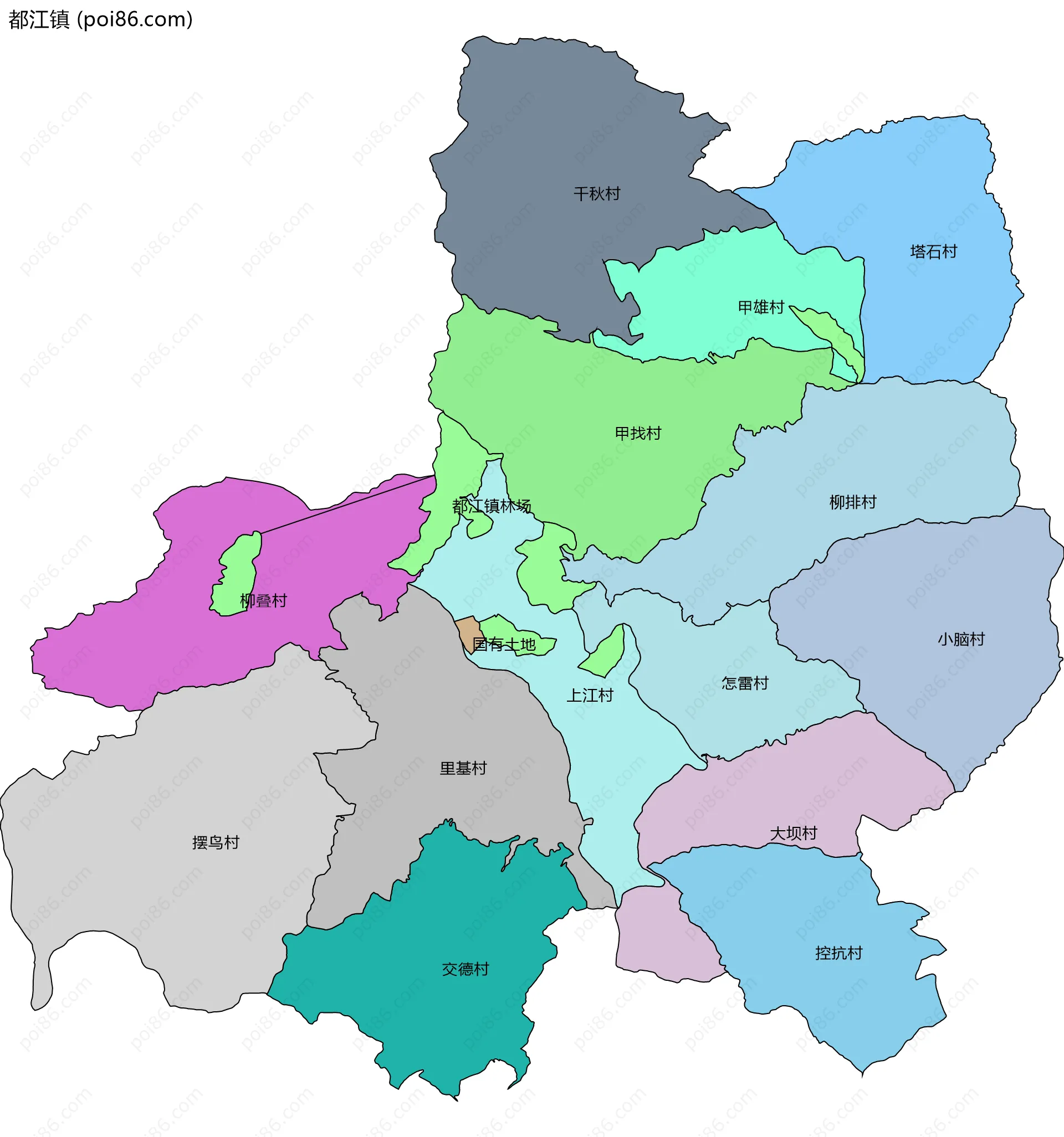 都江镇边界地图(五级行政区划)