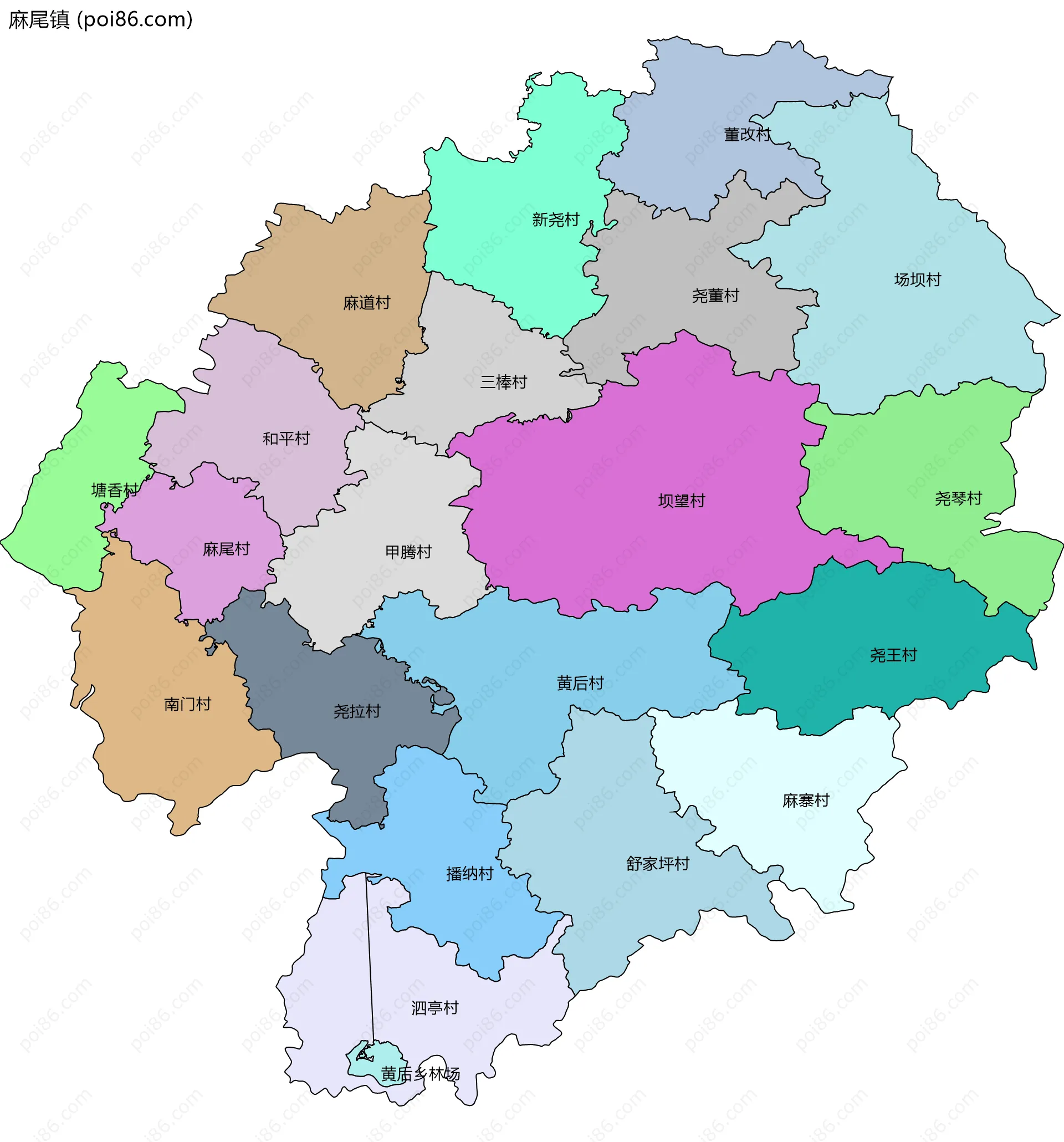 麻尾镇边界地图(五级行政区划)