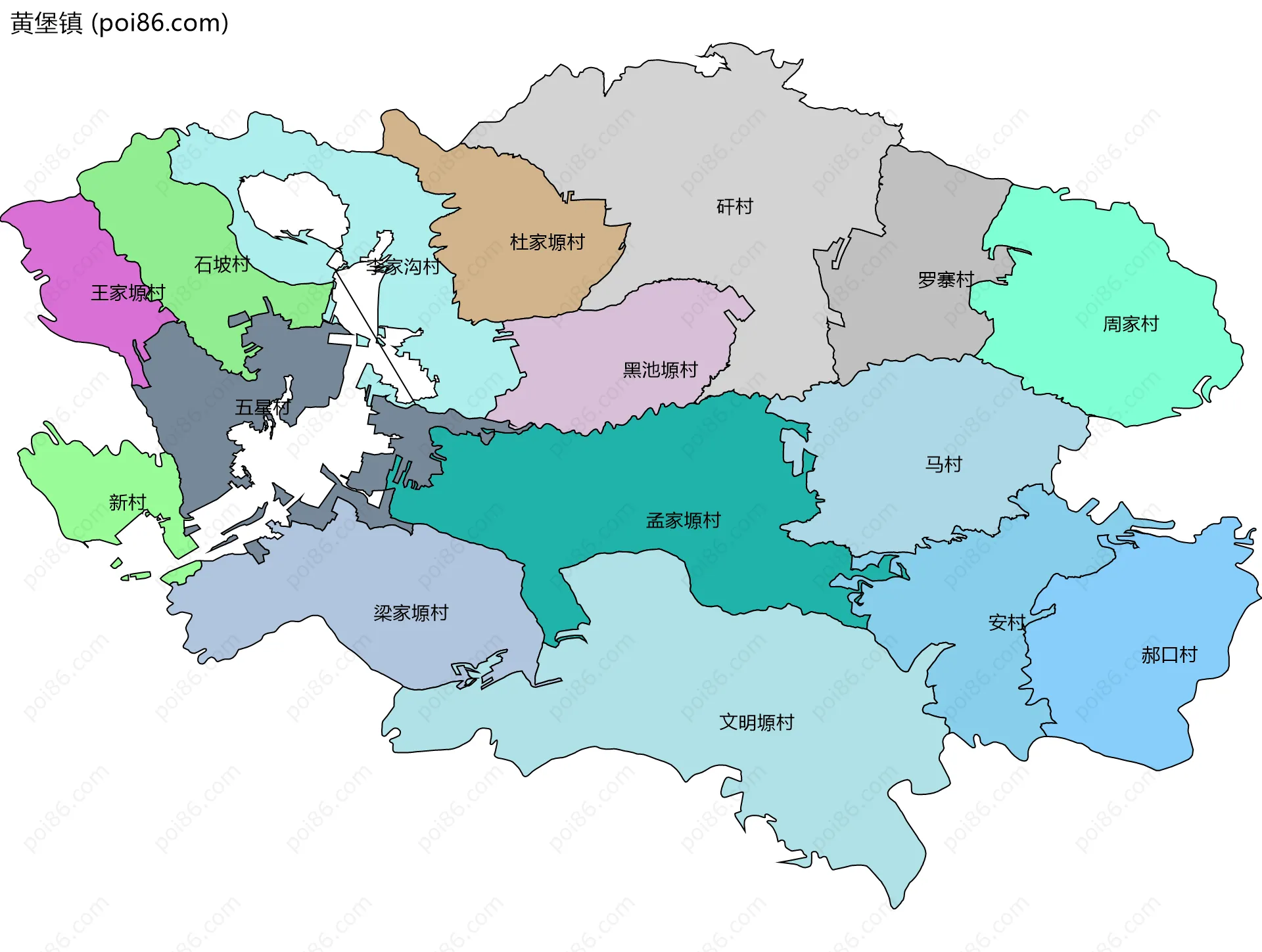 黄堡镇边界地图(五级行政区划)
