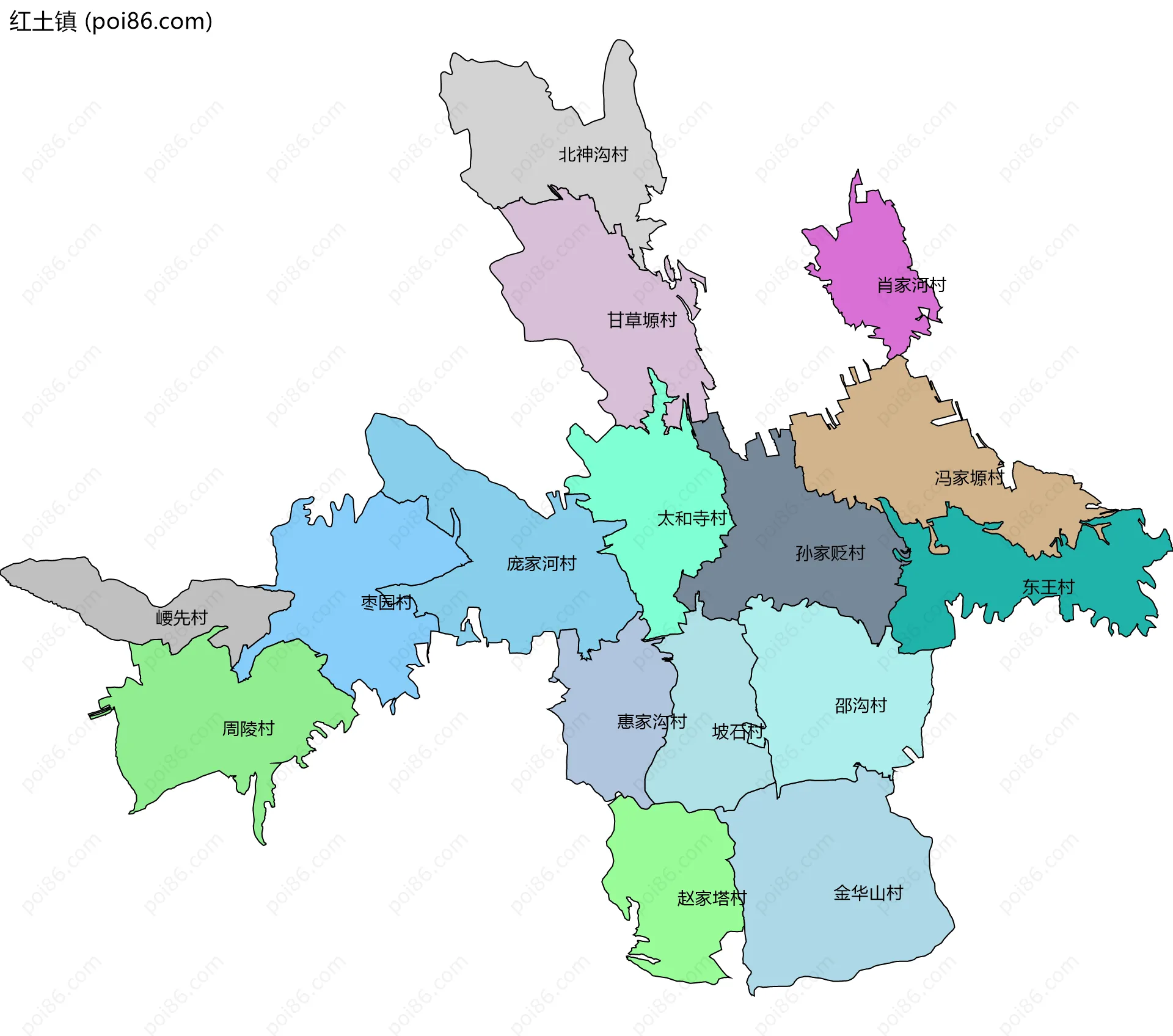 红土镇边界地图(五级行政区划)