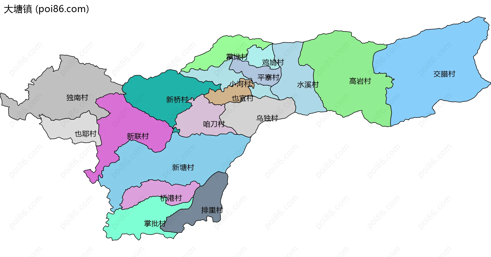 大塘镇边界地图(五级行政区划)