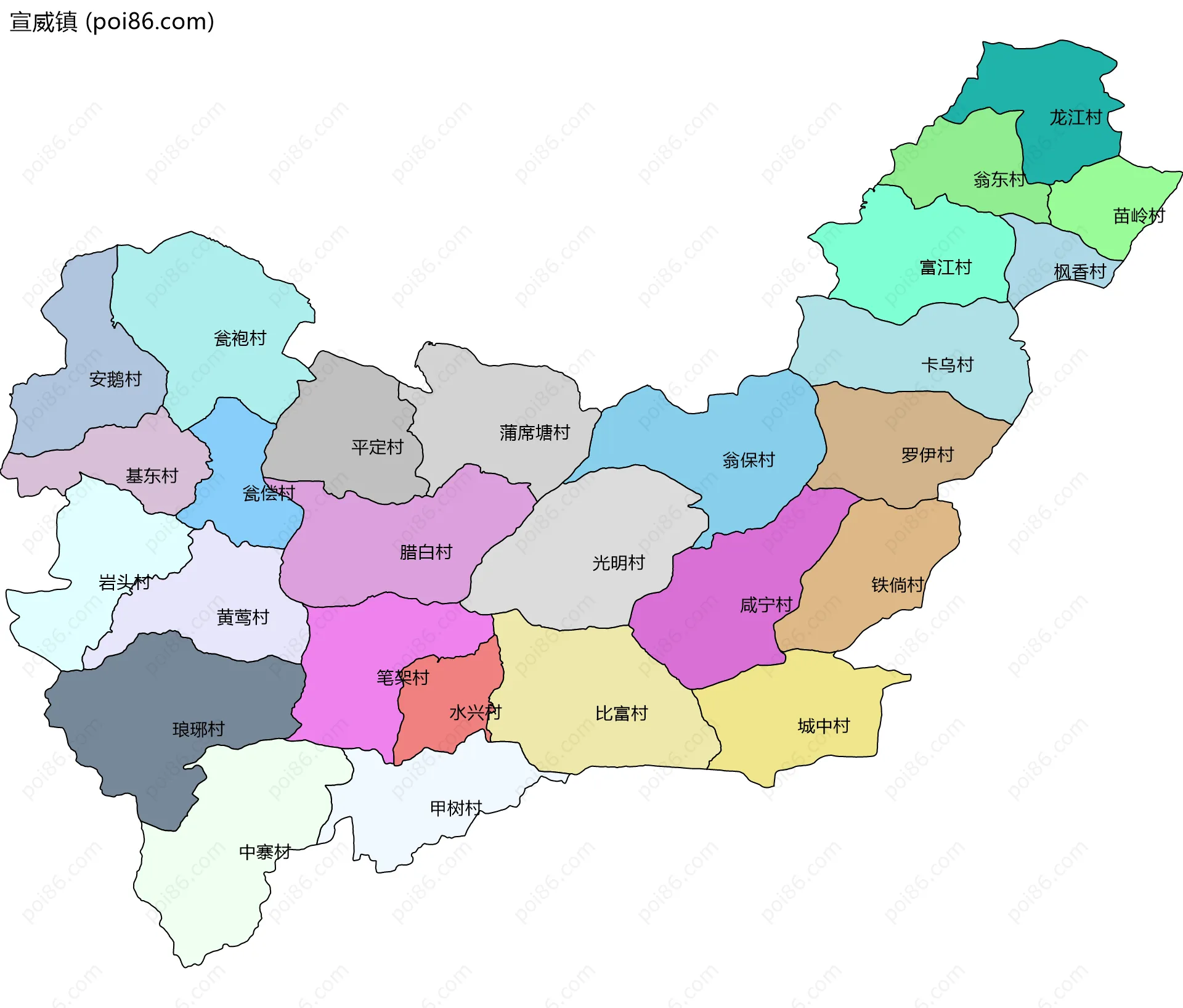 宣威镇边界地图(五级行政区划)