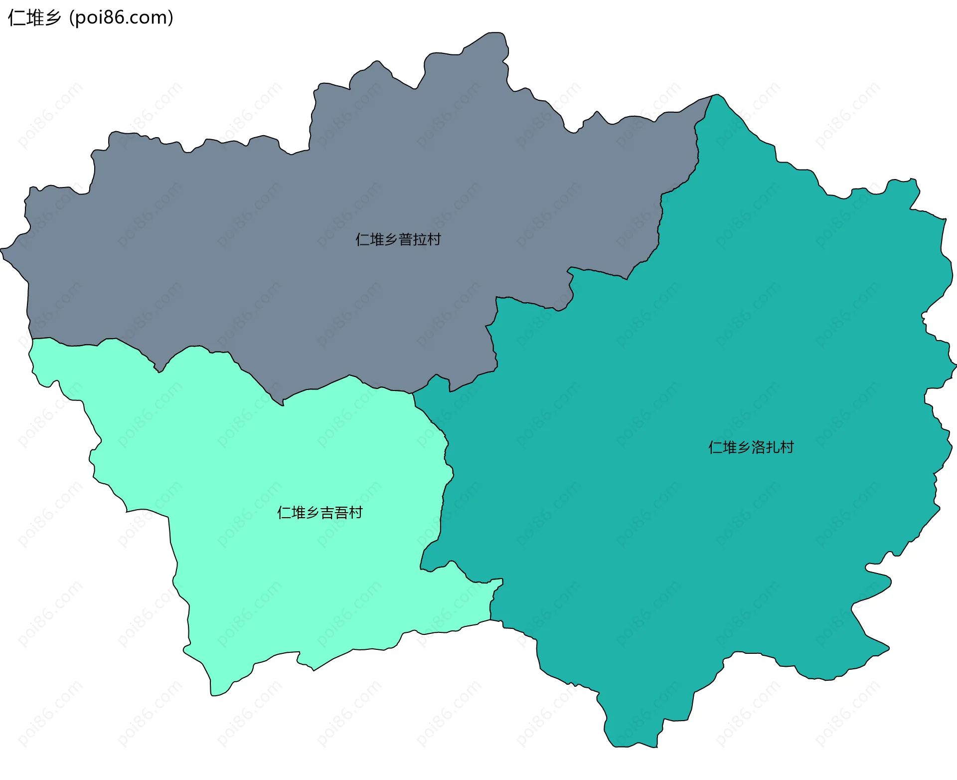 仁堆乡边界地图(五级行政区划)