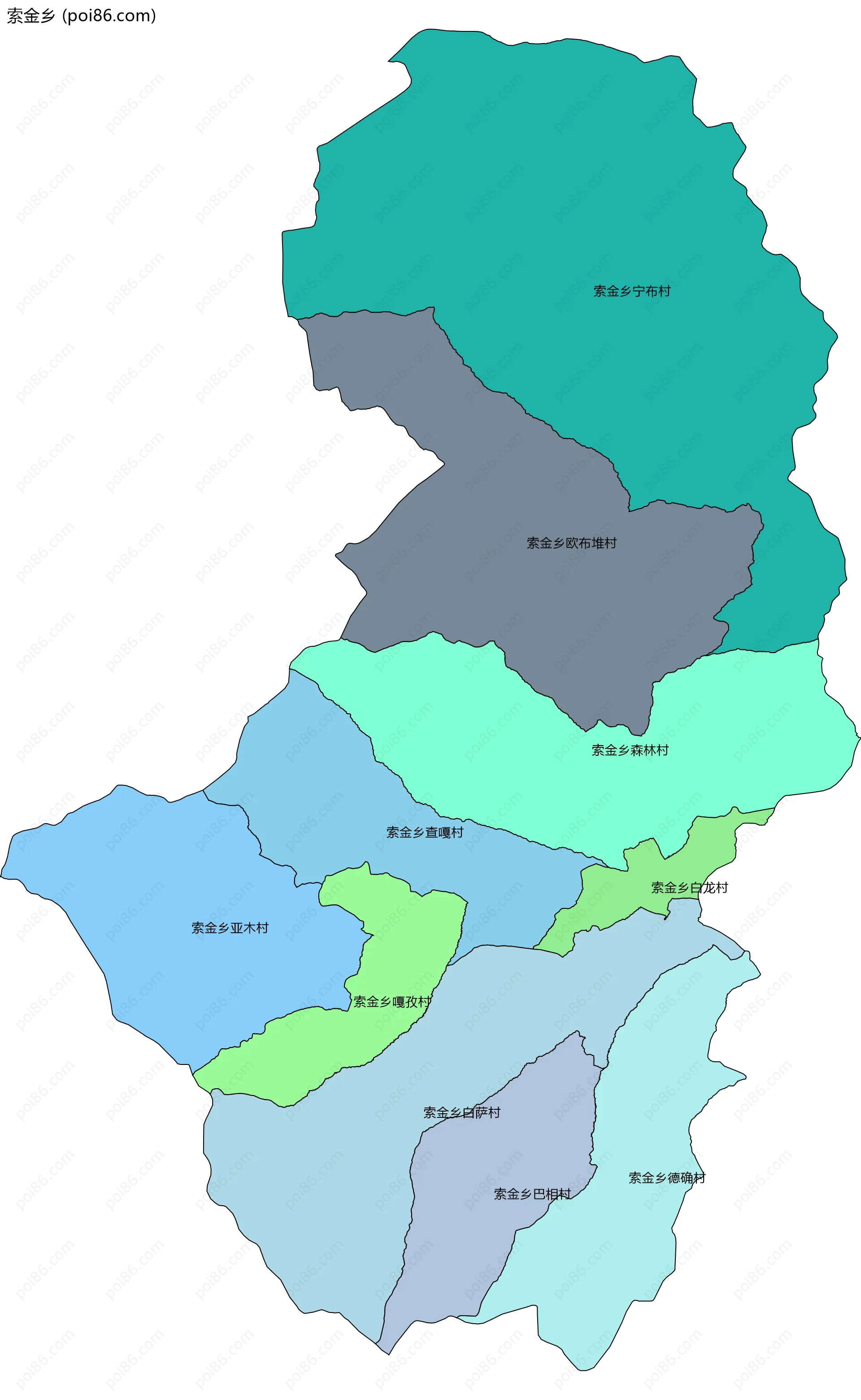 索金乡边界地图(五级行政区划)