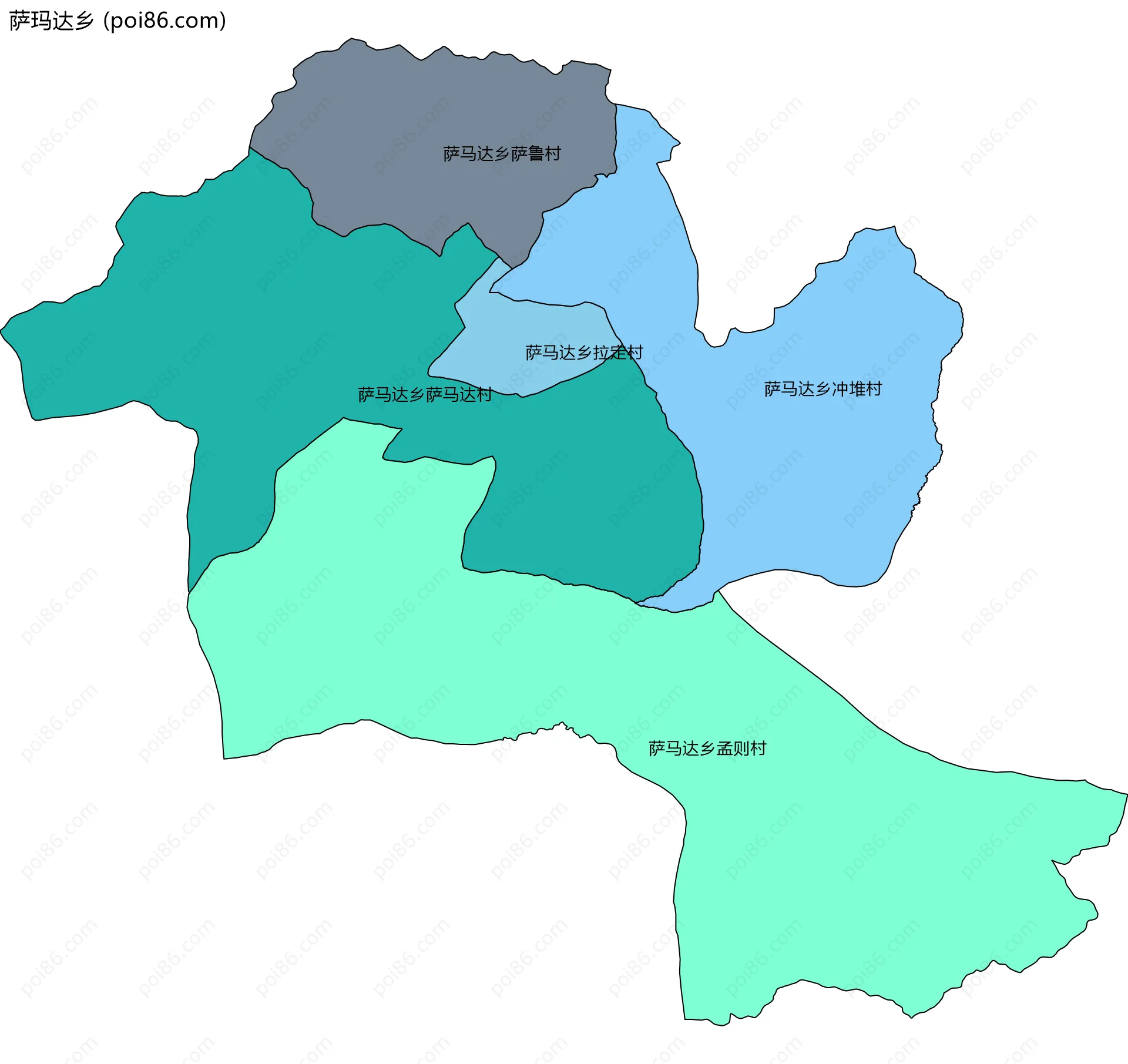 萨玛达乡边界地图(五级行政区划)