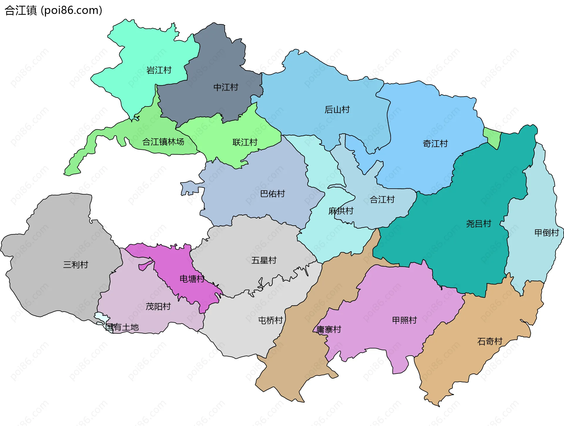合江镇边界地图(五级行政区划)