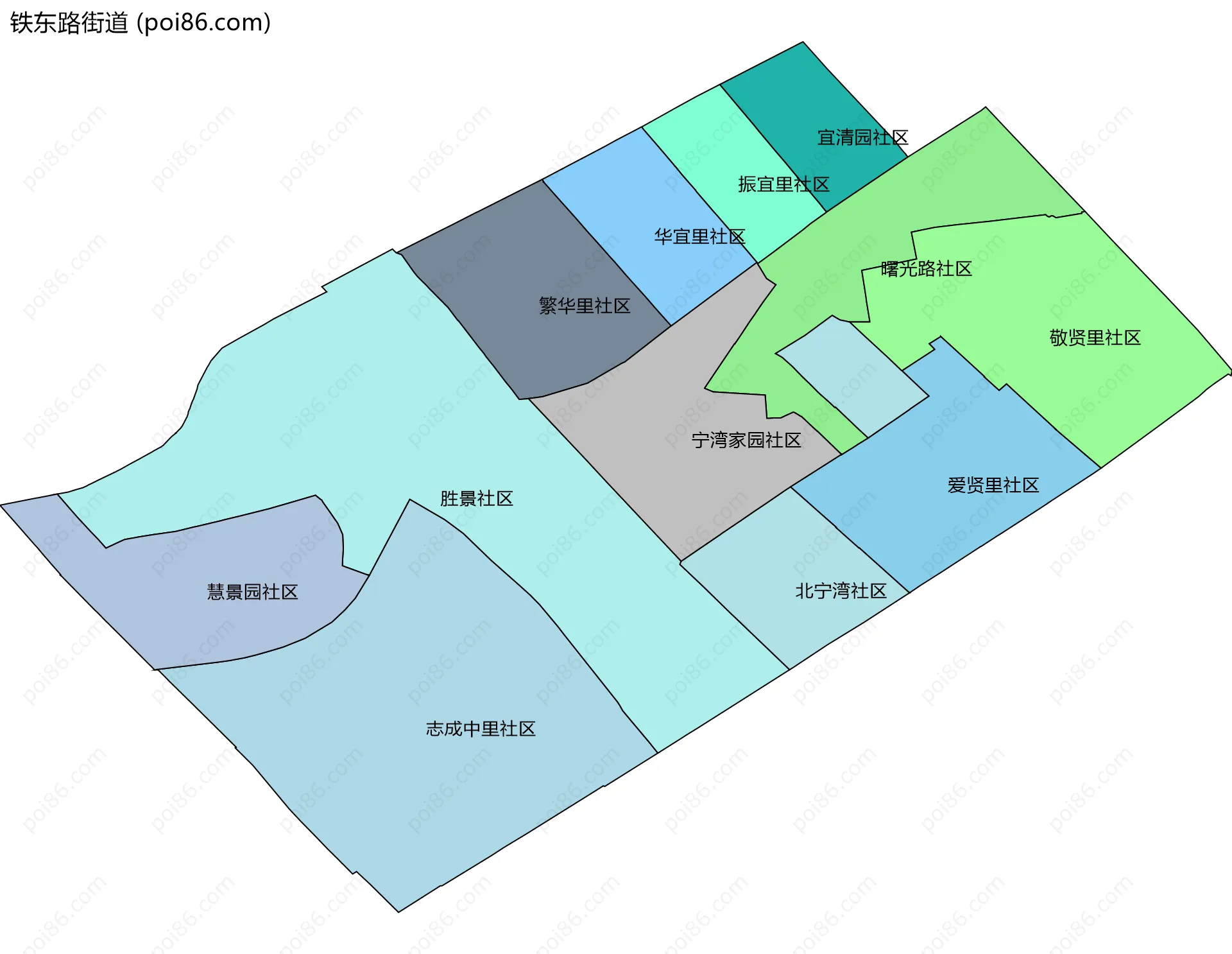 铁东路街道边界地图(五级行政区划)