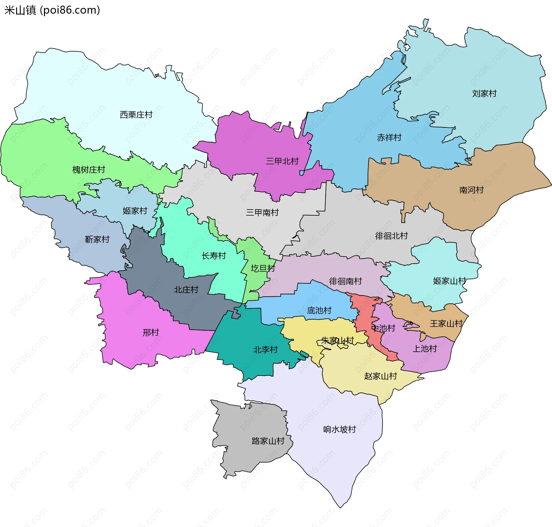 米山镇边界地图(五级行政区划)