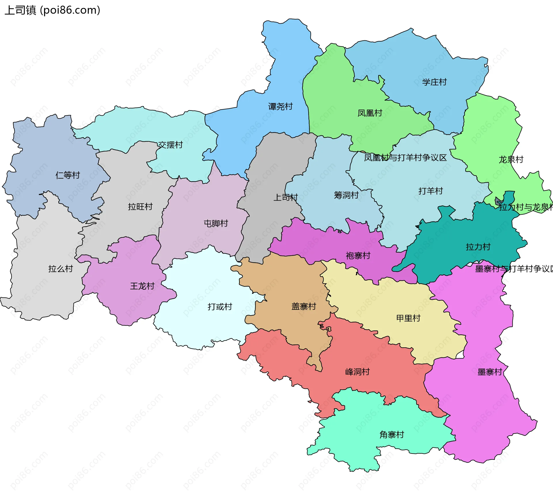 上司镇边界地图(五级行政区划)