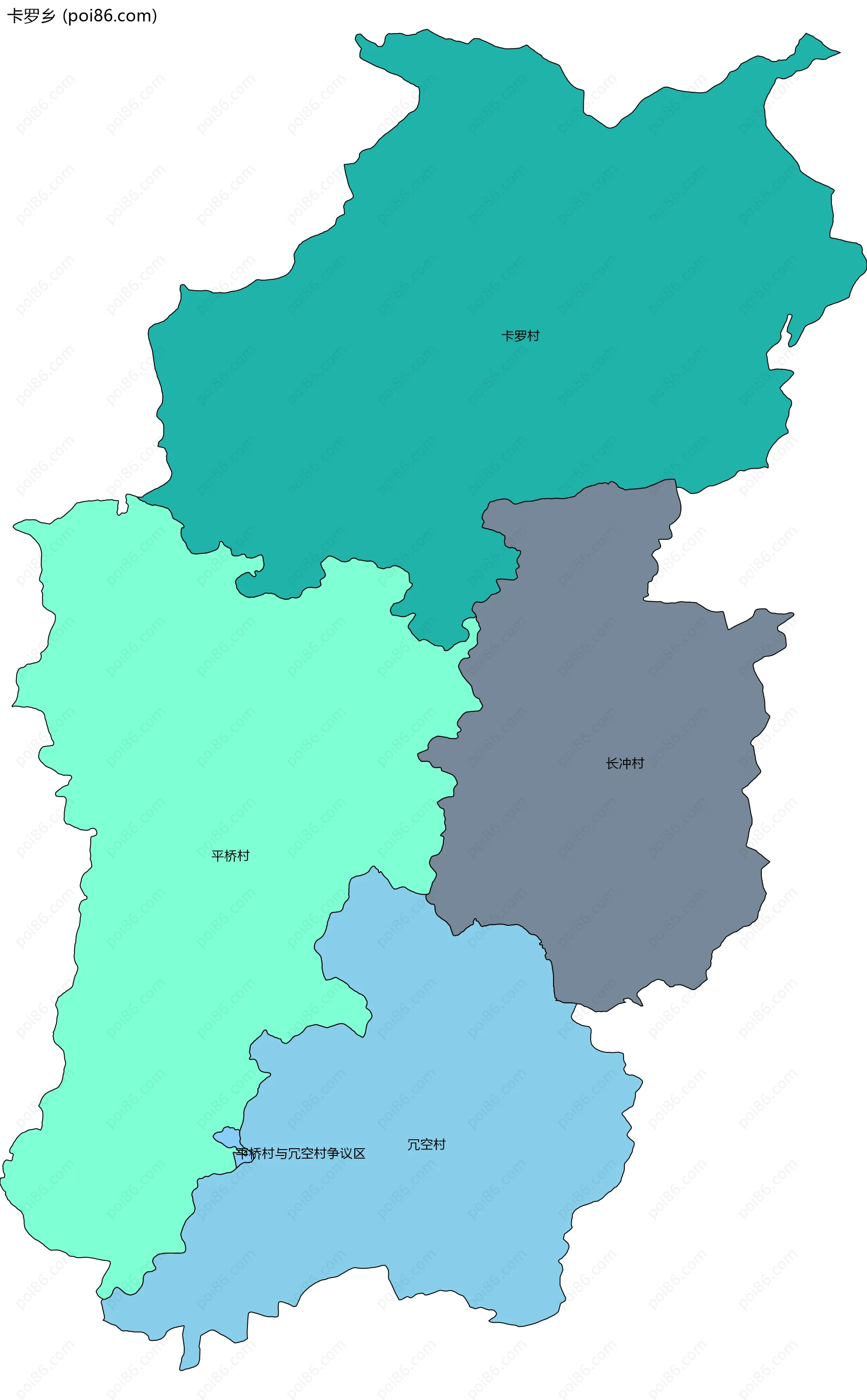 卡罗乡边界地图(五级行政区划)