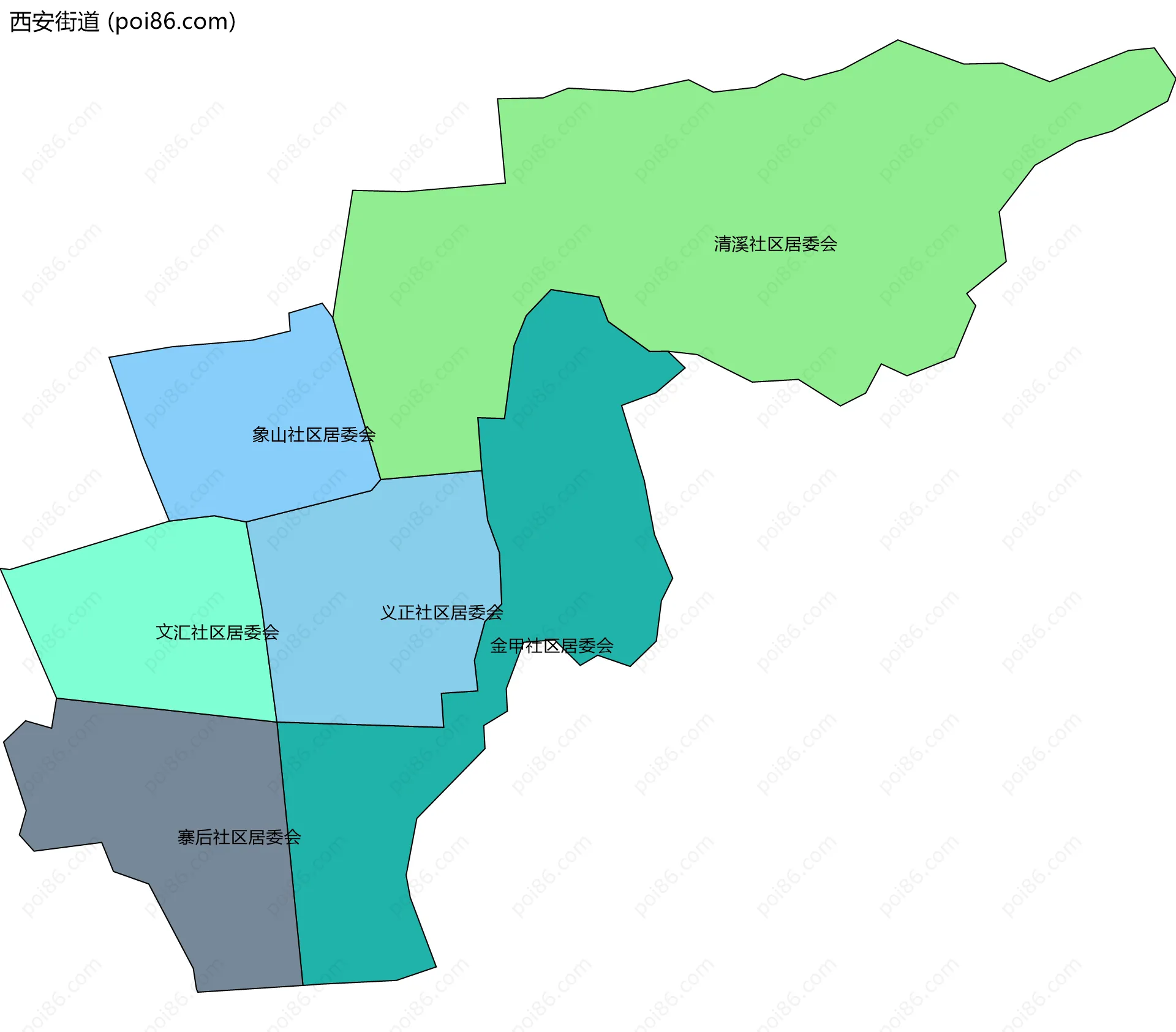 西安街道边界地图(五级行政区划)