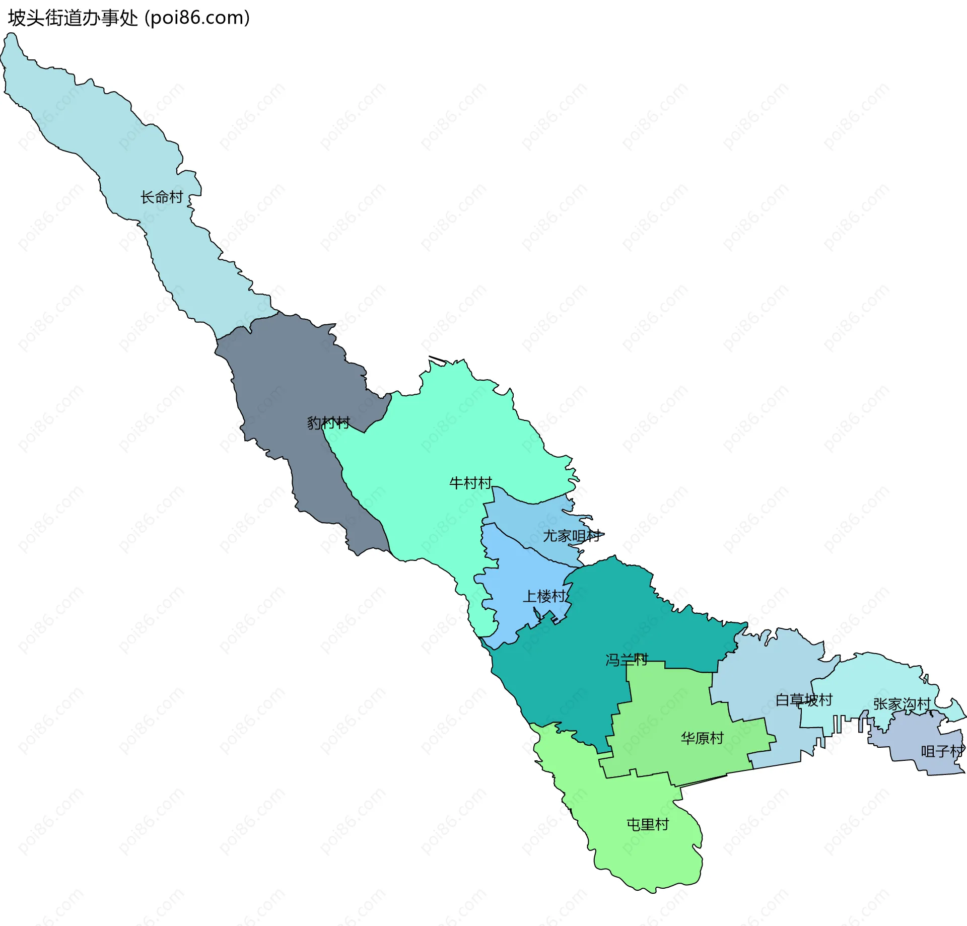 坡头街道办事处边界地图(五级行政区划)