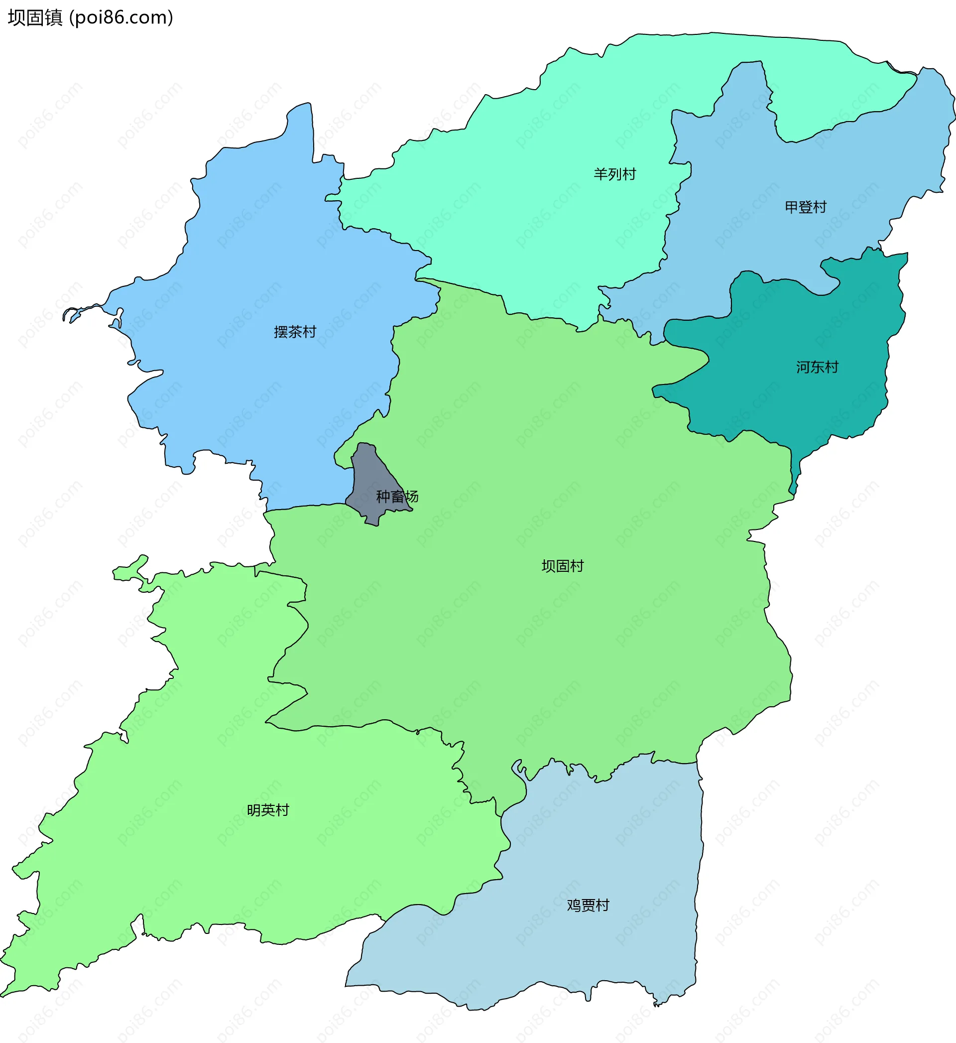 坝固镇边界地图(五级行政区划)