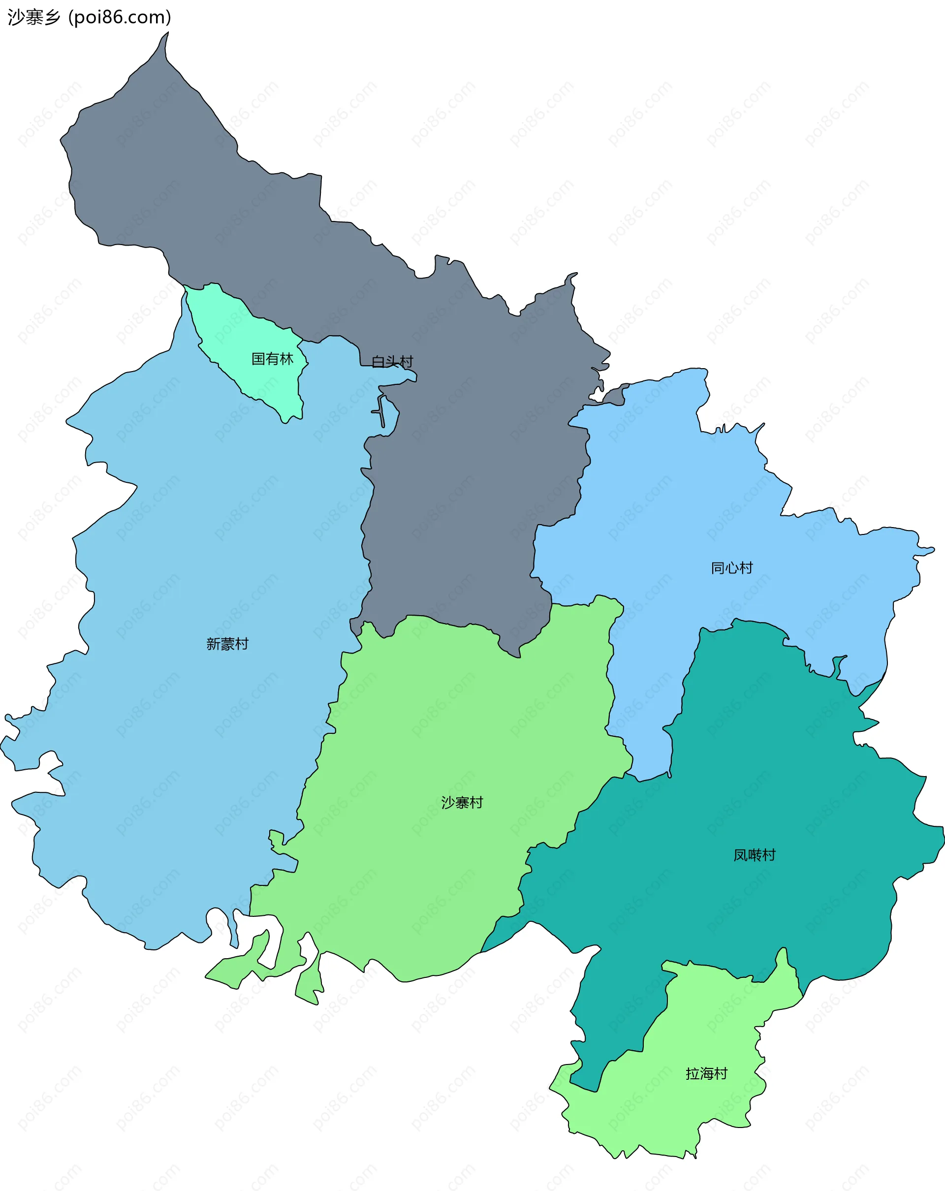 沙寨乡边界地图(五级行政区划)