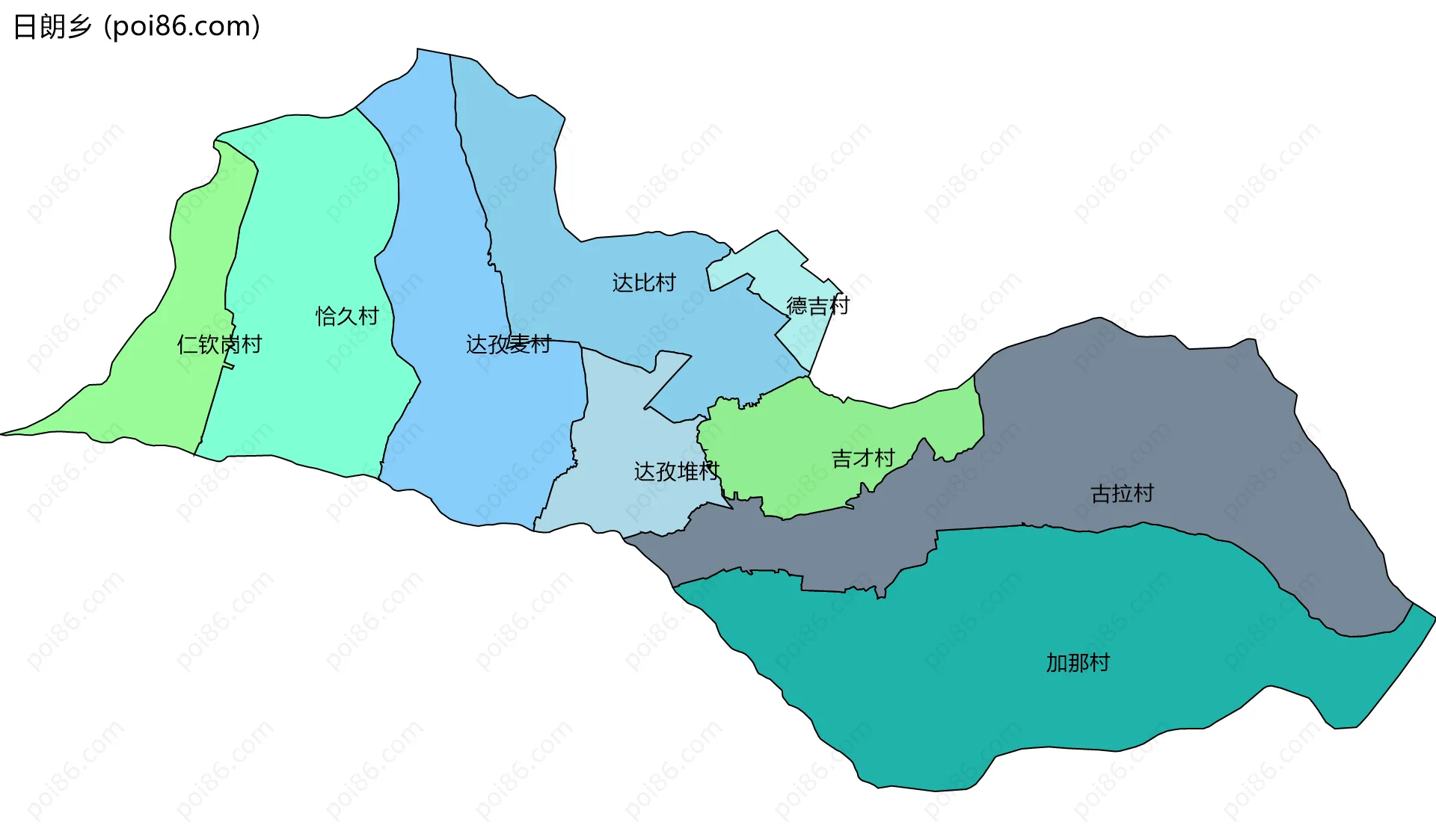 日朗乡边界地图(五级行政区划)