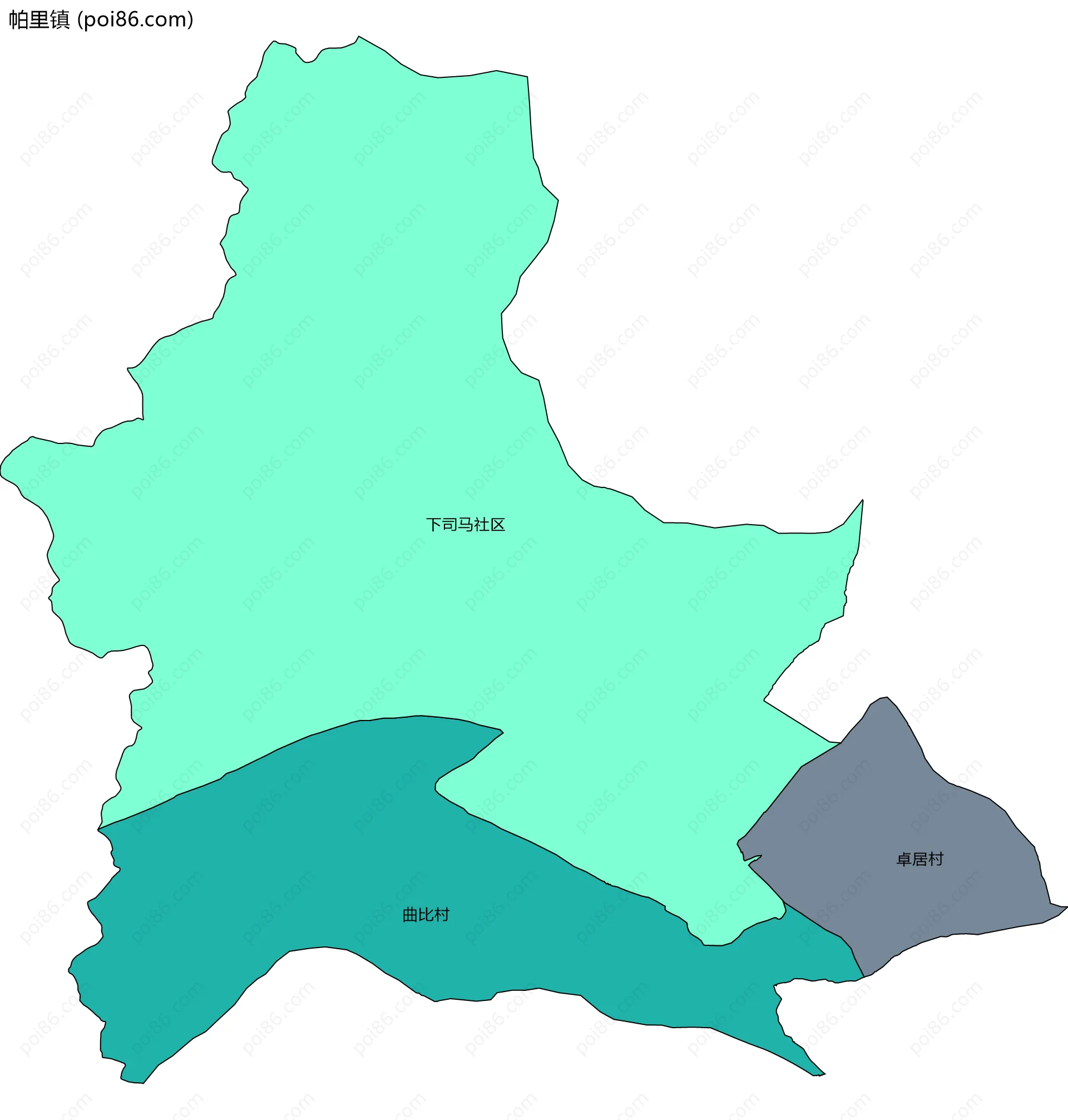 帕里镇边界地图(五级行政区划)