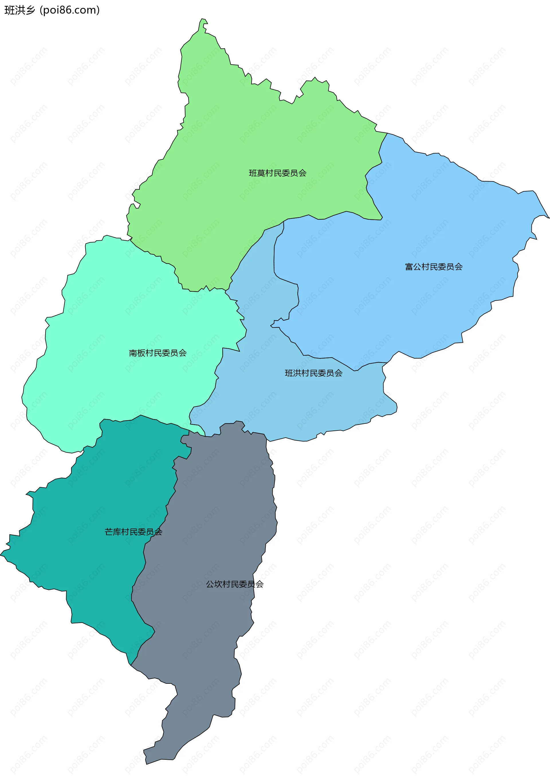 班洪乡边界地图(五级行政区划)