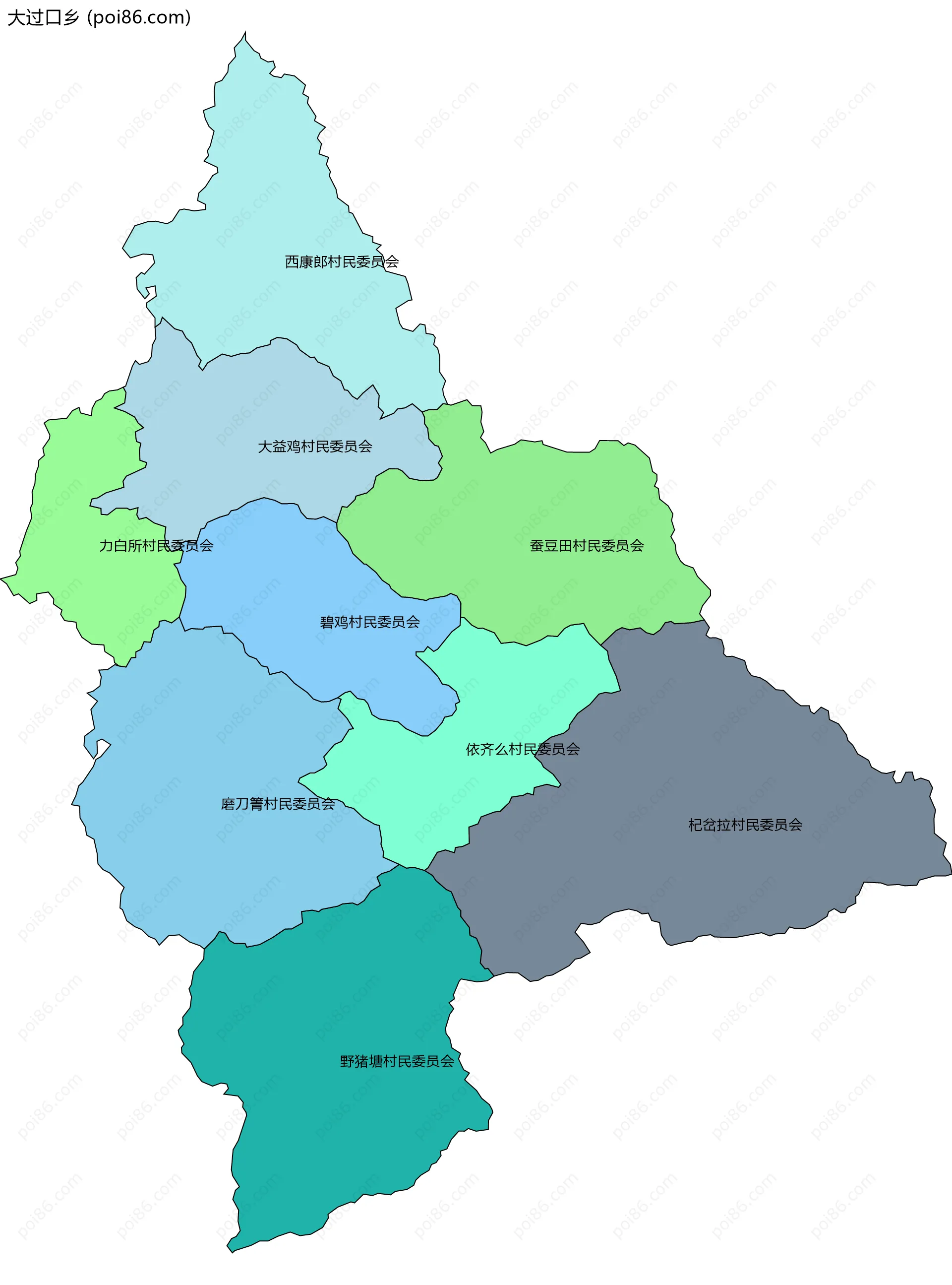 大过口乡边界地图(五级行政区划)