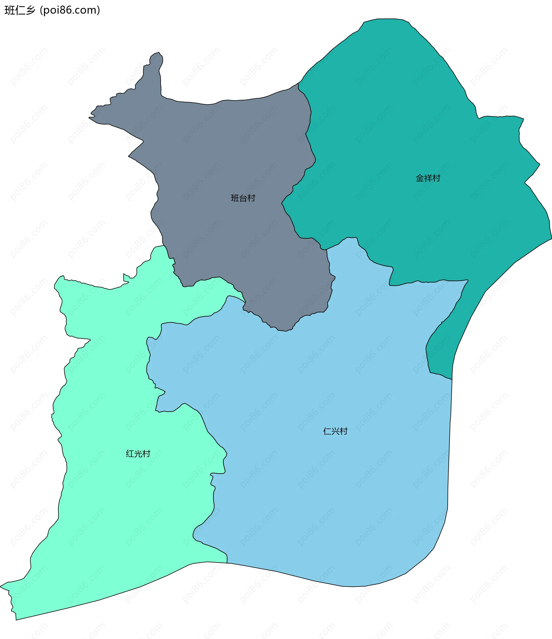 班仁乡边界地图(五级行政区划)