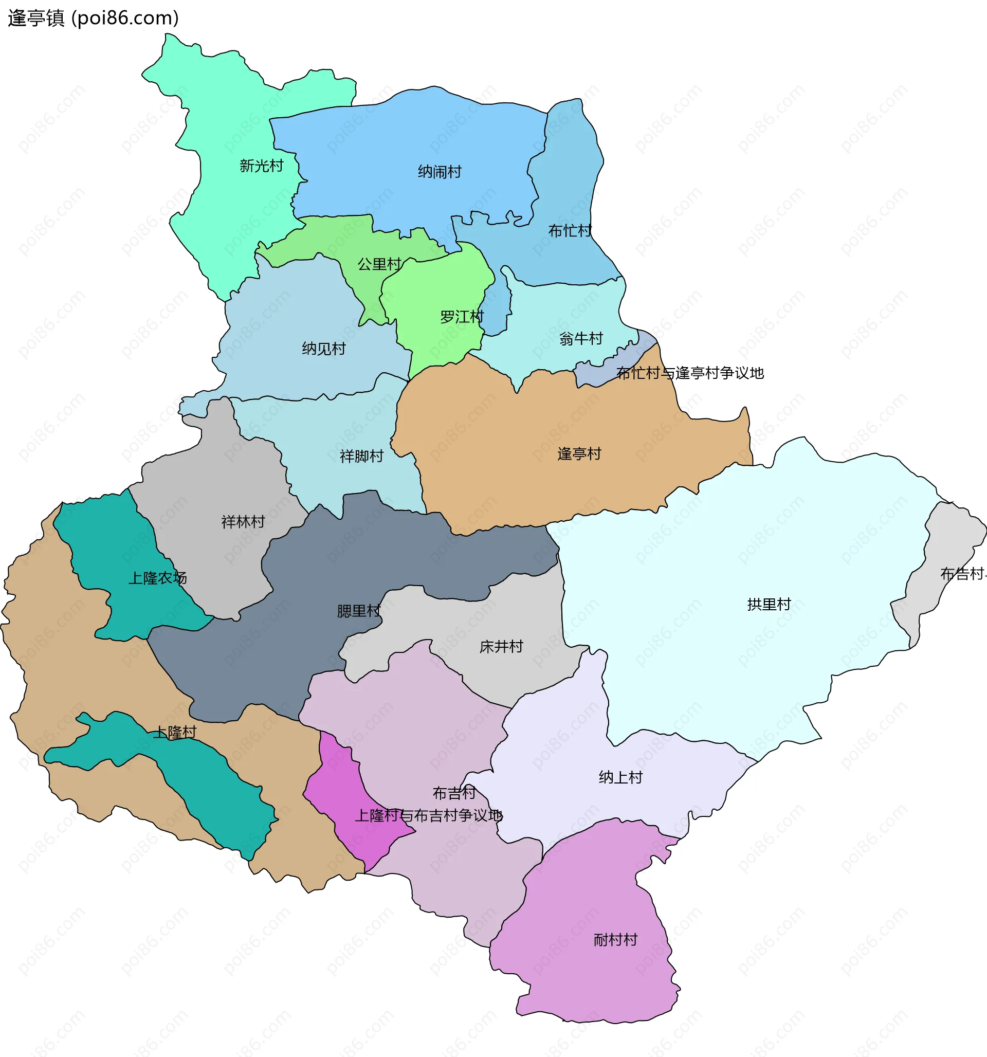 逢亭镇边界地图(五级行政区划)