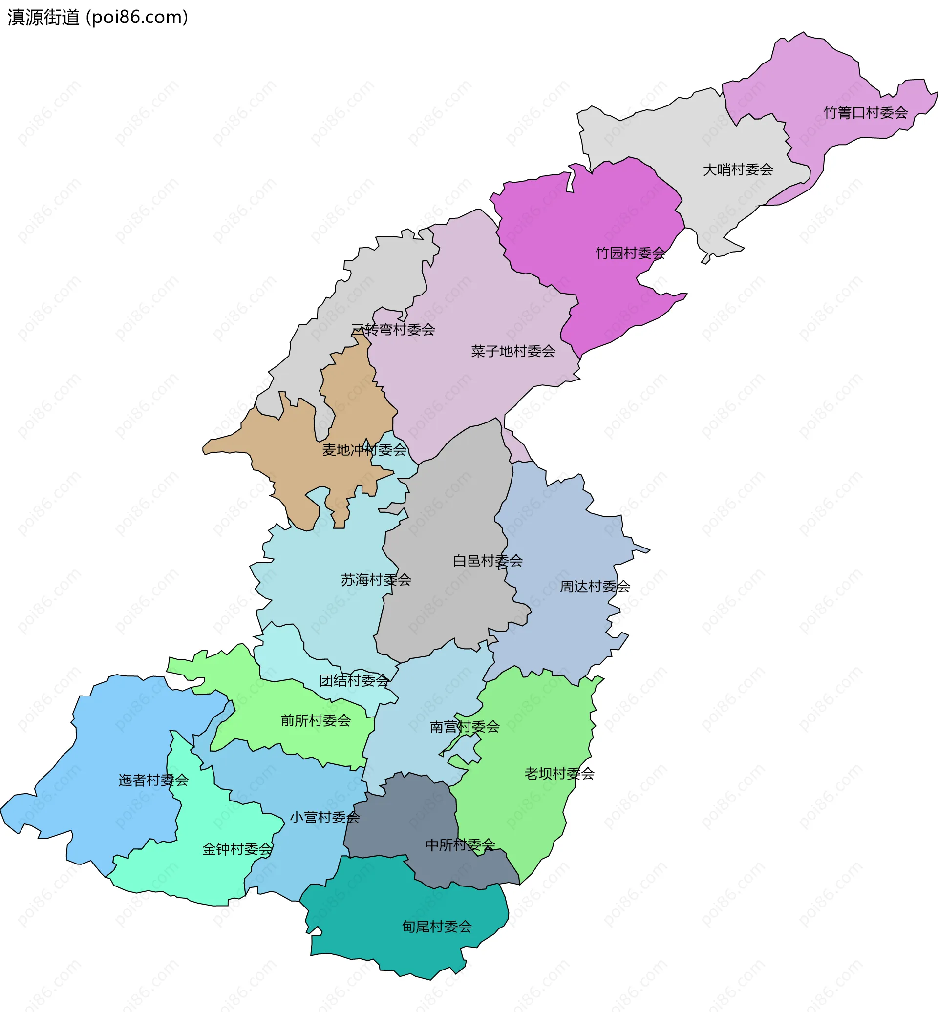 滇源街道边界地图(五级行政区划)