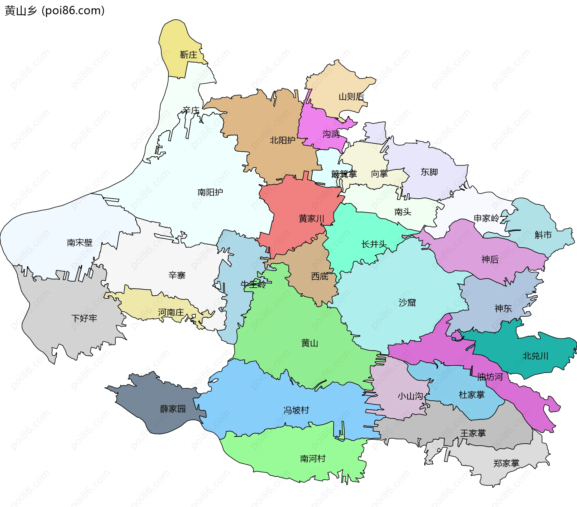 黄山乡边界地图(五级行政区划)