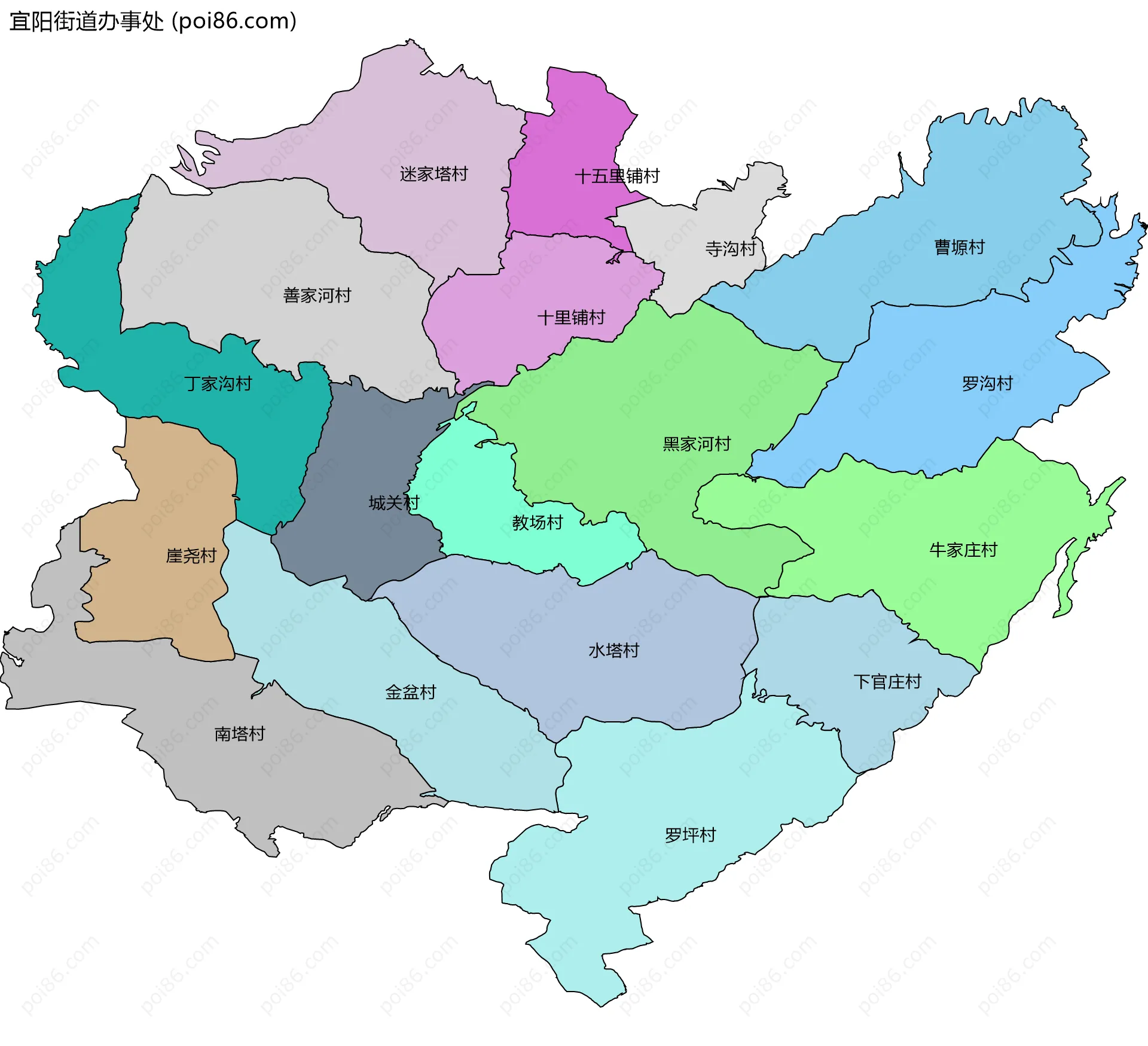 宜阳街道办事处边界地图(五级行政区划)