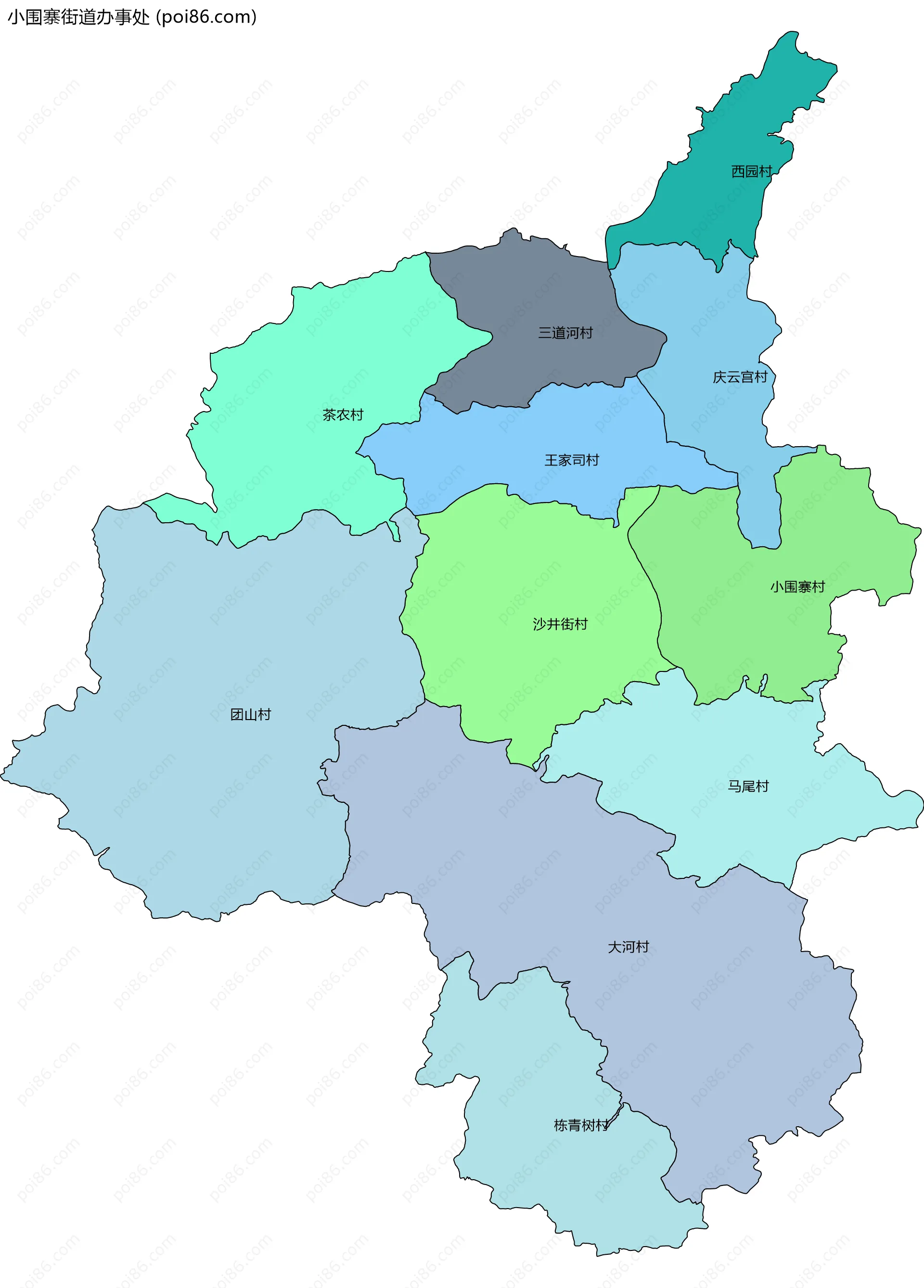 小围寨街道办事处边界地图(五级行政区划)