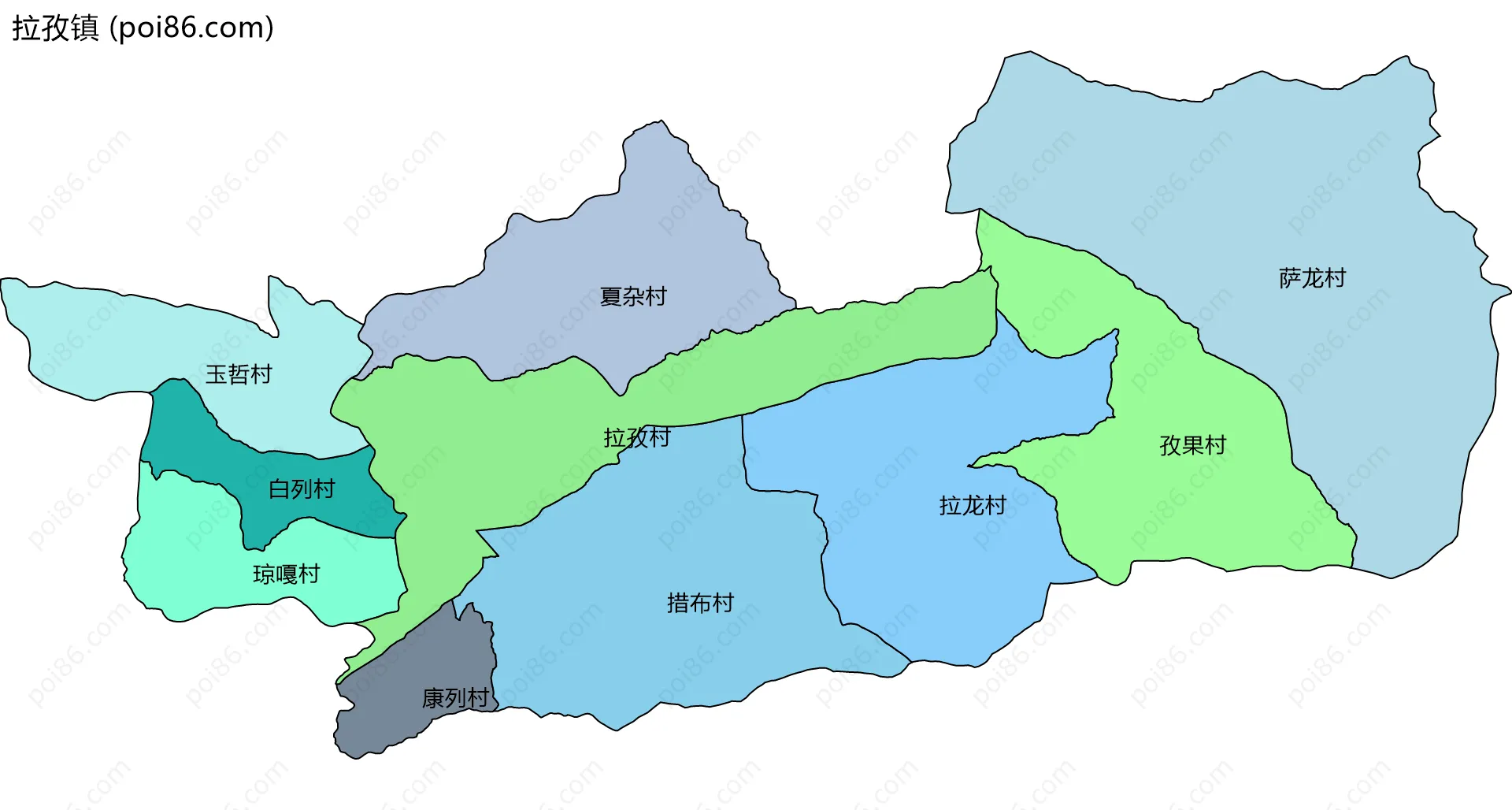 拉孜镇边界地图(五级行政区划)