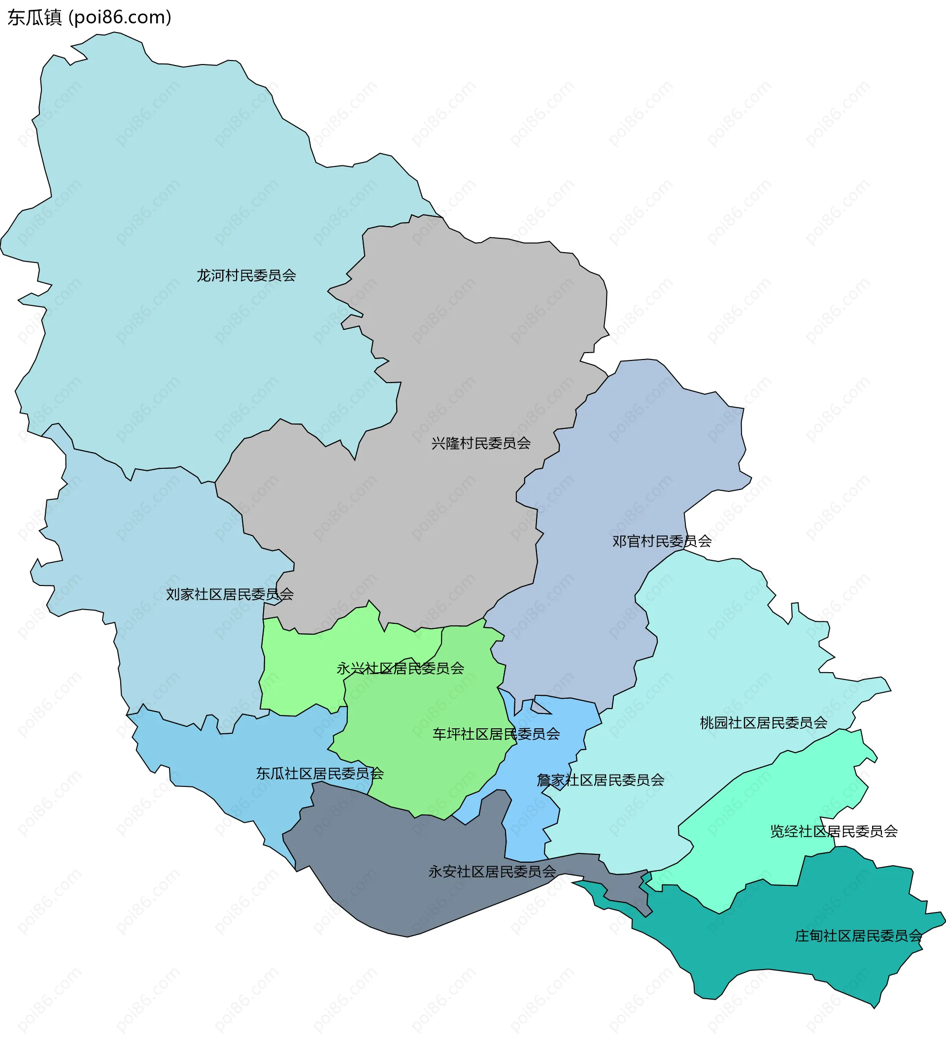 东瓜镇边界地图(五级行政区划)