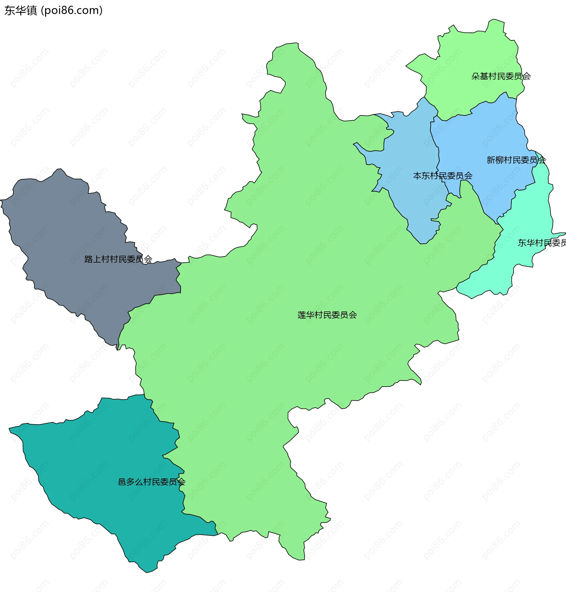 东华镇边界地图(五级行政区划)