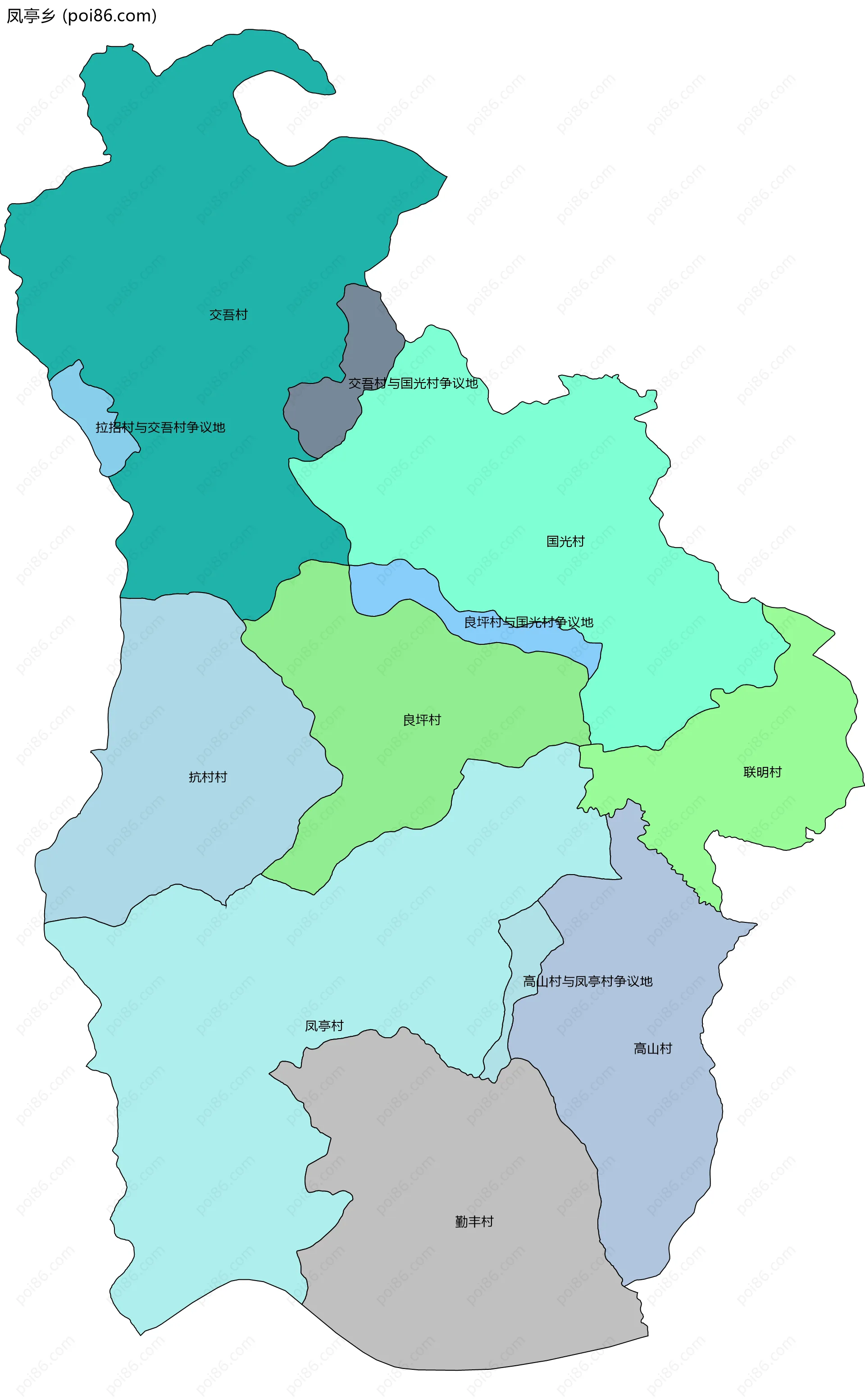 凤亭乡边界地图(五级行政区划)