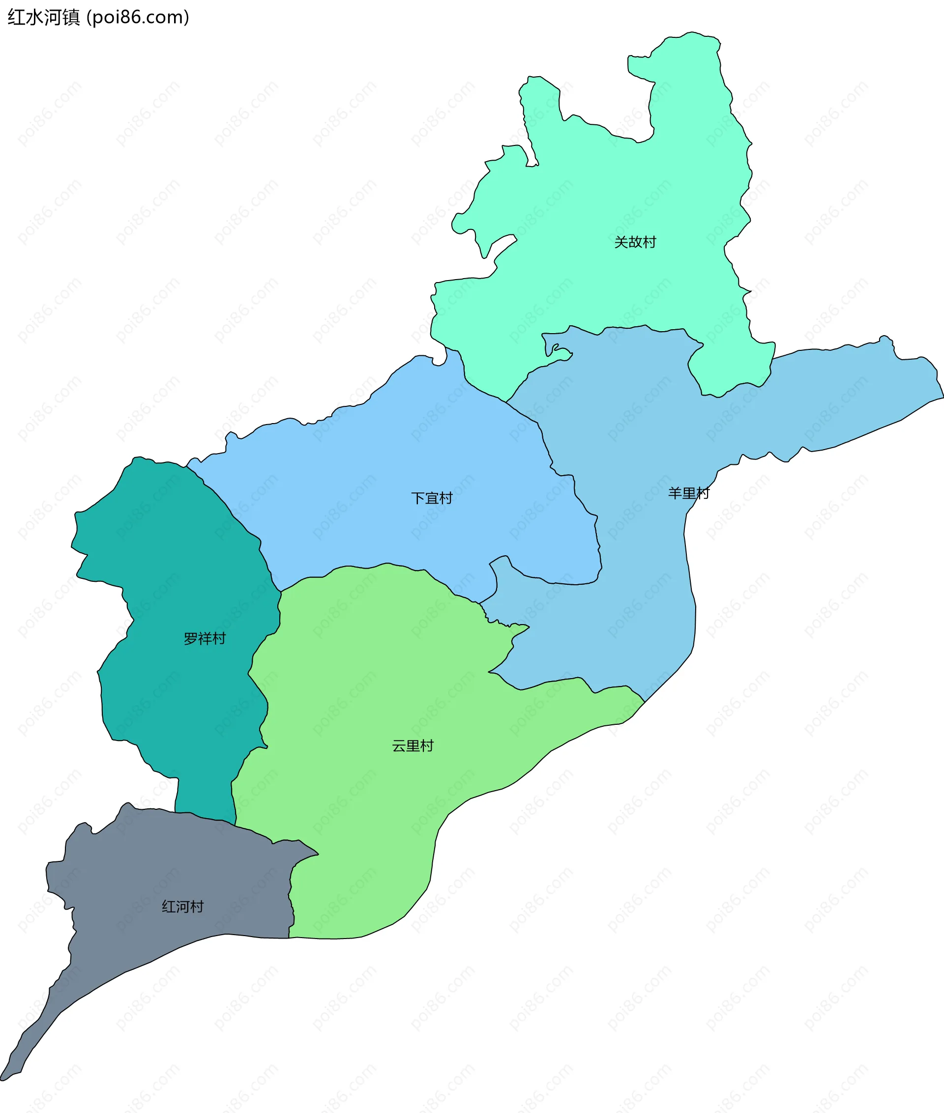 红水河镇边界地图(五级行政区划)