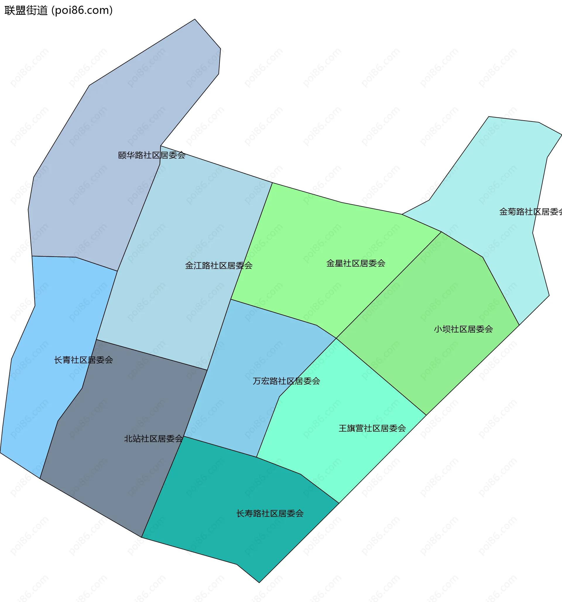 联盟街道边界地图(五级行政区划)