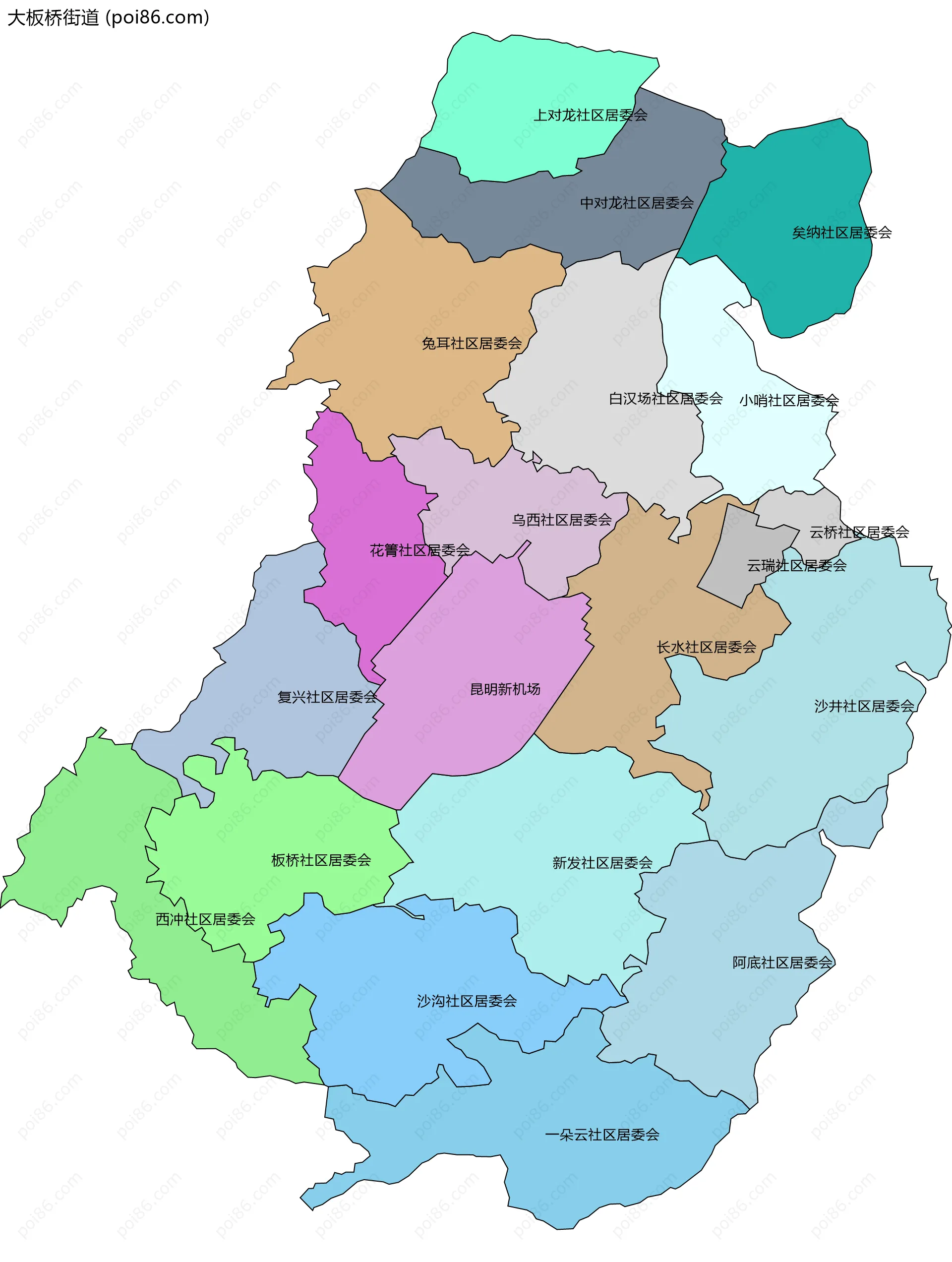 大板桥街道边界地图(五级行政区划)