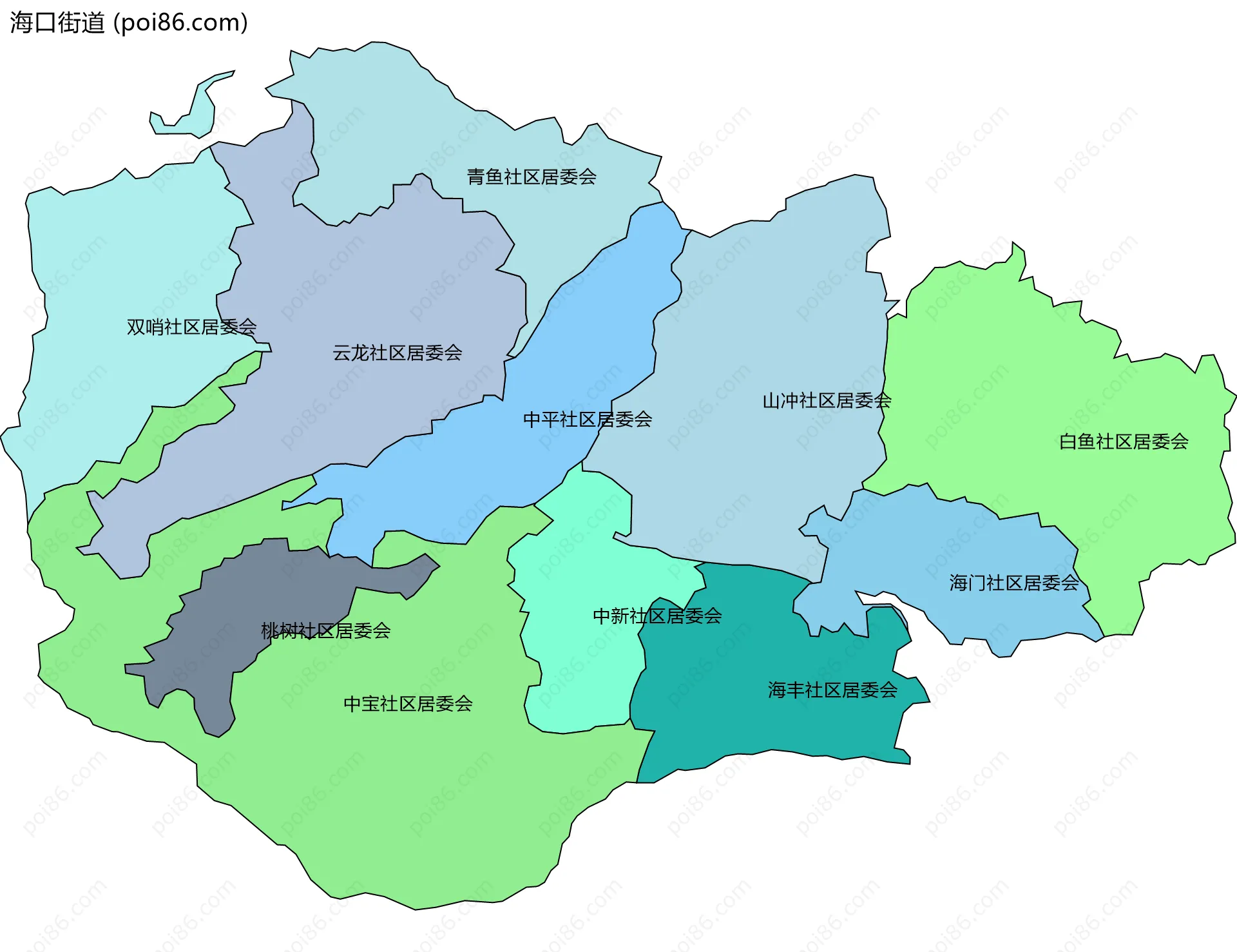 海口街道边界地图(五级行政区划)
